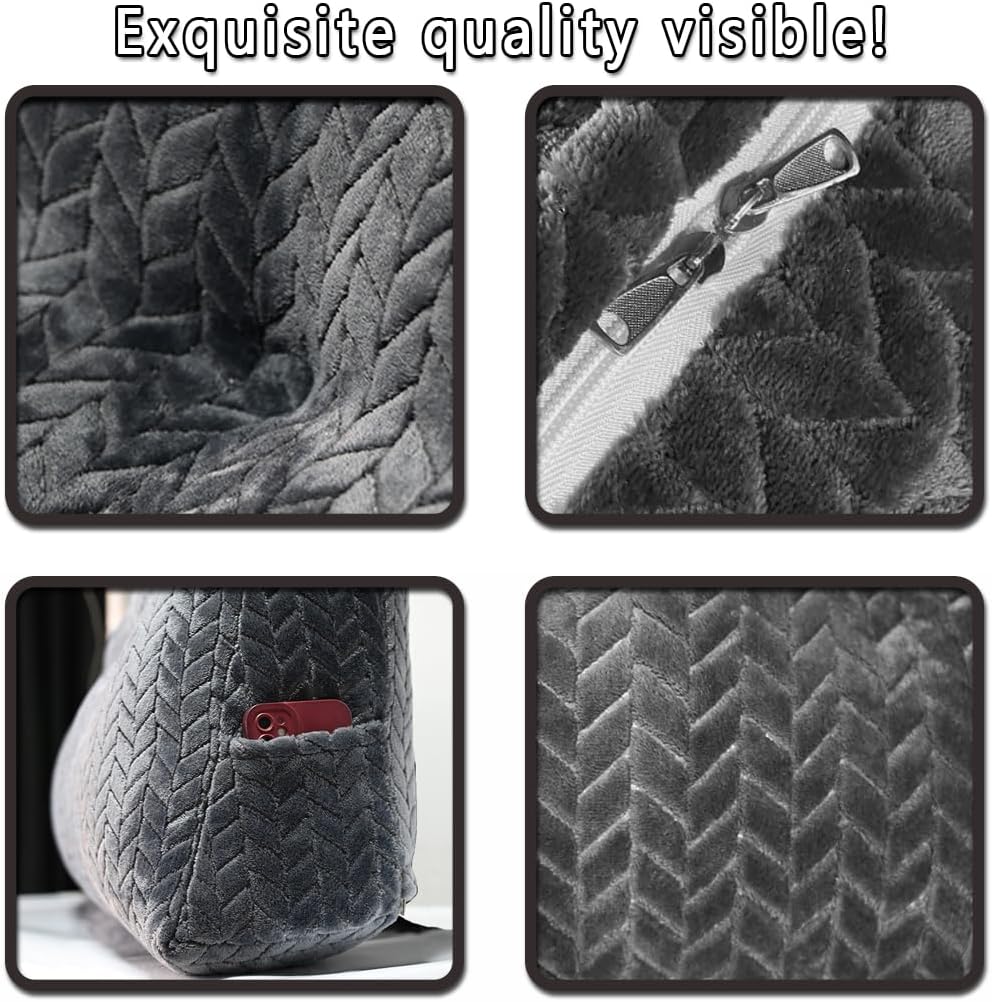 Velvet Triangular Headboard Wedge Pillow, Removable Cover Headboard Pillow Daybed Bunk Bed, Backrest Positioning Support Pillow Cushion Resting Reading (Beige, Small(24 * 20 * 8in))