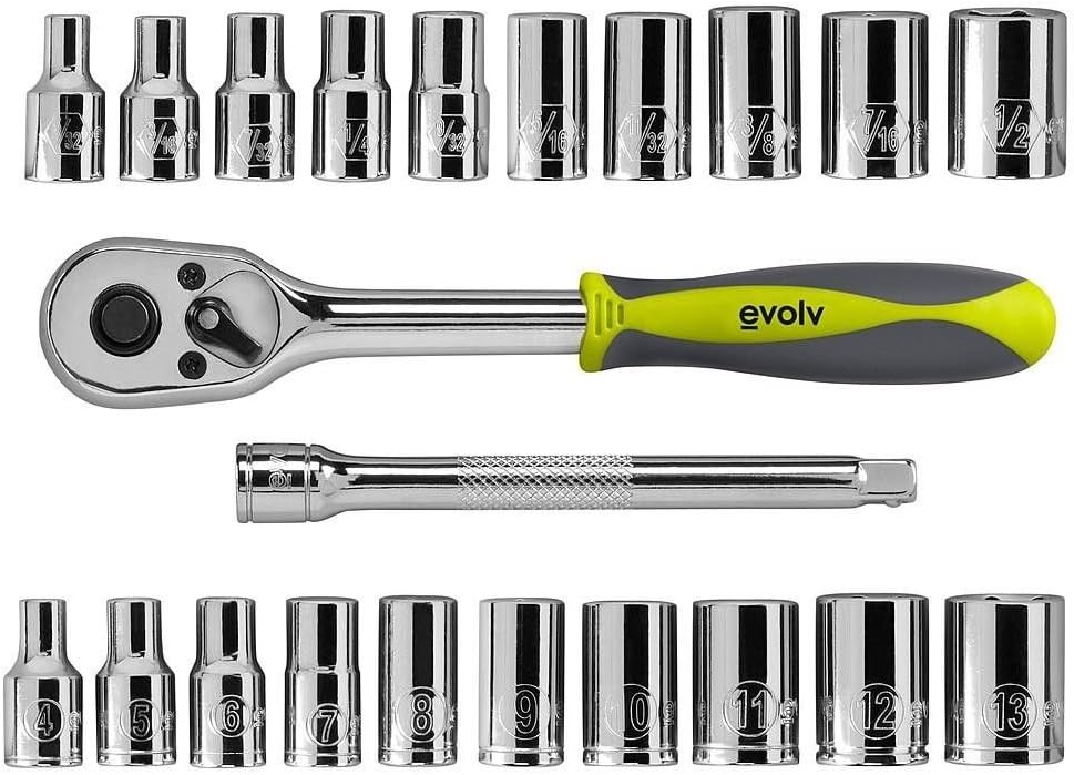 Craftsman Evolv 22 Pc 1/4 Inch Drive Tool Set Standard Metric SAE Ratchet Socket by Socket Wrenches