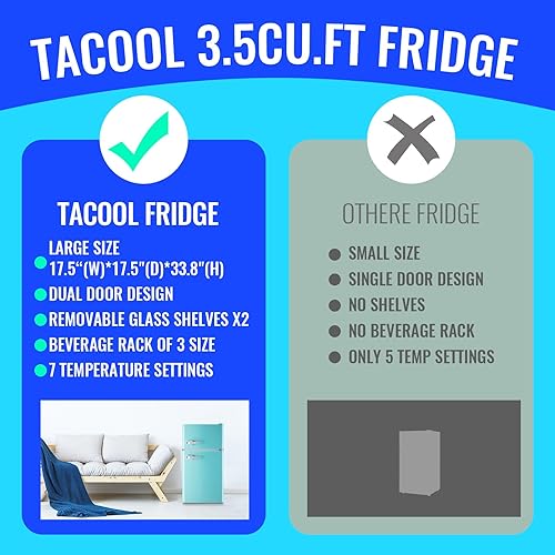 Miniatura 5 de Refrigerador pequeño con congelador de doble puerta, mini refrigerador con estantes de vidrio ajustables, mango desmontable, refrigerador de control