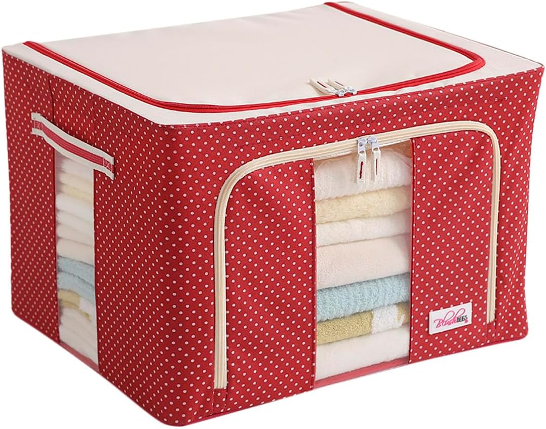 BlushBees Oxford fabric Living Box - Wardrobe Organizer, Cloth Storage Bags with Zip - 66 Litre (Pack of 1, Polka Dots Red)