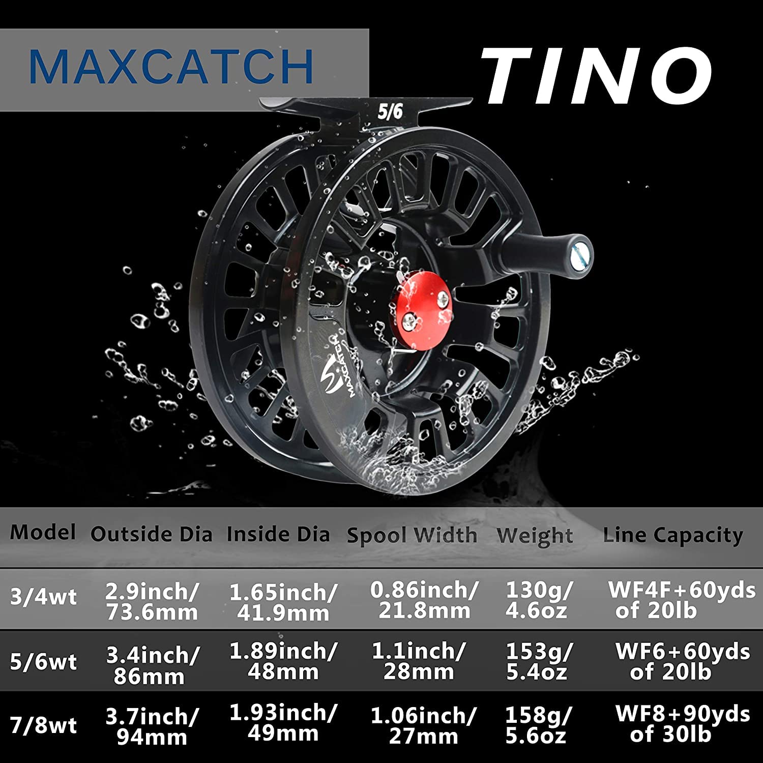 Maximumcatch Tino Fliegenrolle Lila/Schwarz in 3/4, 5/6, 7/8wt, und Fliegenfischen Rolle mit Schnüre