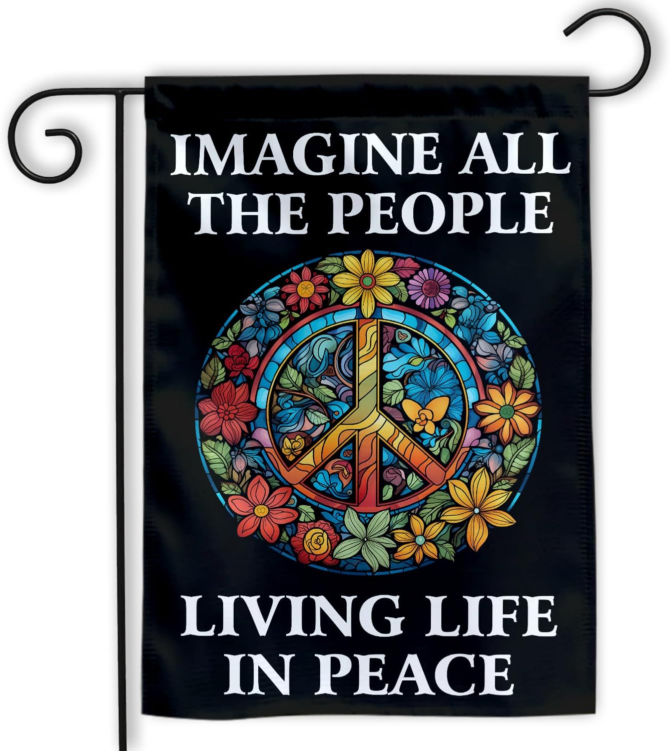 MAIANEYMAIANEY 12"x18" Imagine All The People Living Life In Peace Garden Flag Inspirational Motivational Floral Peace Sign Flag Be Kind Positive Gifts Outdoor Decorations Yard House Patio Porch Double Sided