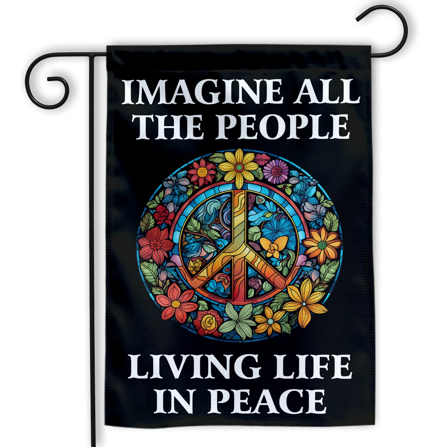 MAIANEYMAIANEY 12"x18" Imagine All The People Living Life In Peace Garden Flag Inspirational Motivational Floral Peace Sign Flag Be Kind Positive Gifts Outdoor Decorations Yard House Patio Porch Double Sided