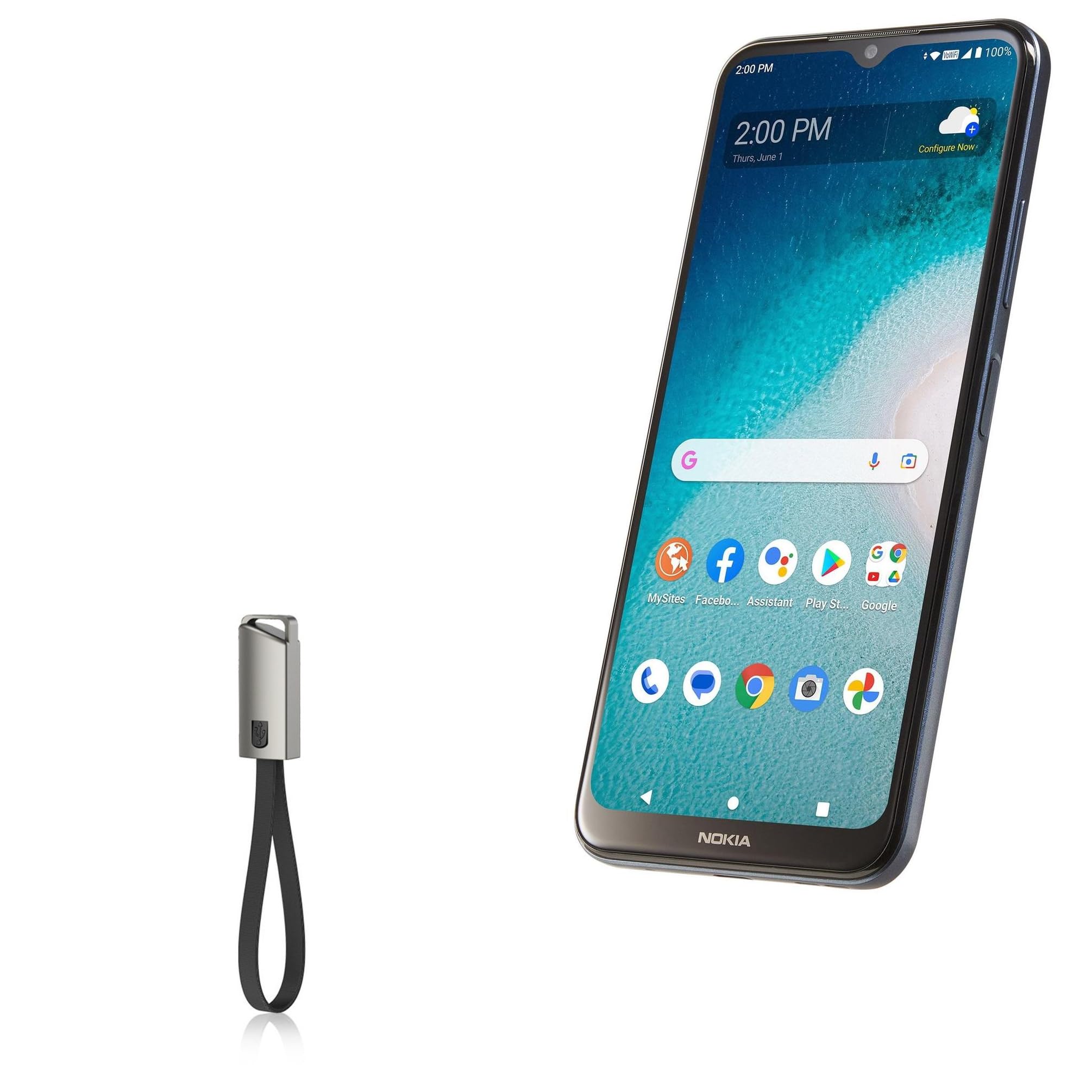 BoxWave Cable Compatible with Nokia C300 - USB Type-C Keychain Charger, Key Ring USB Type-C to Type-A 8 in USB Cable - Jet Black