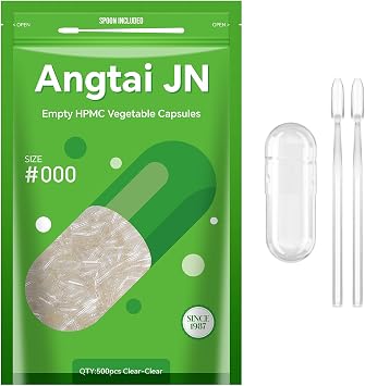 Capsules Size 000 Vegan Empty Plant Based Clear 500 Count Gluten Free, Non-GMO, Halal Certified Pill Caps Filling Kit with 2 Spoons for Vegetarian DIY Your Own Supplements
