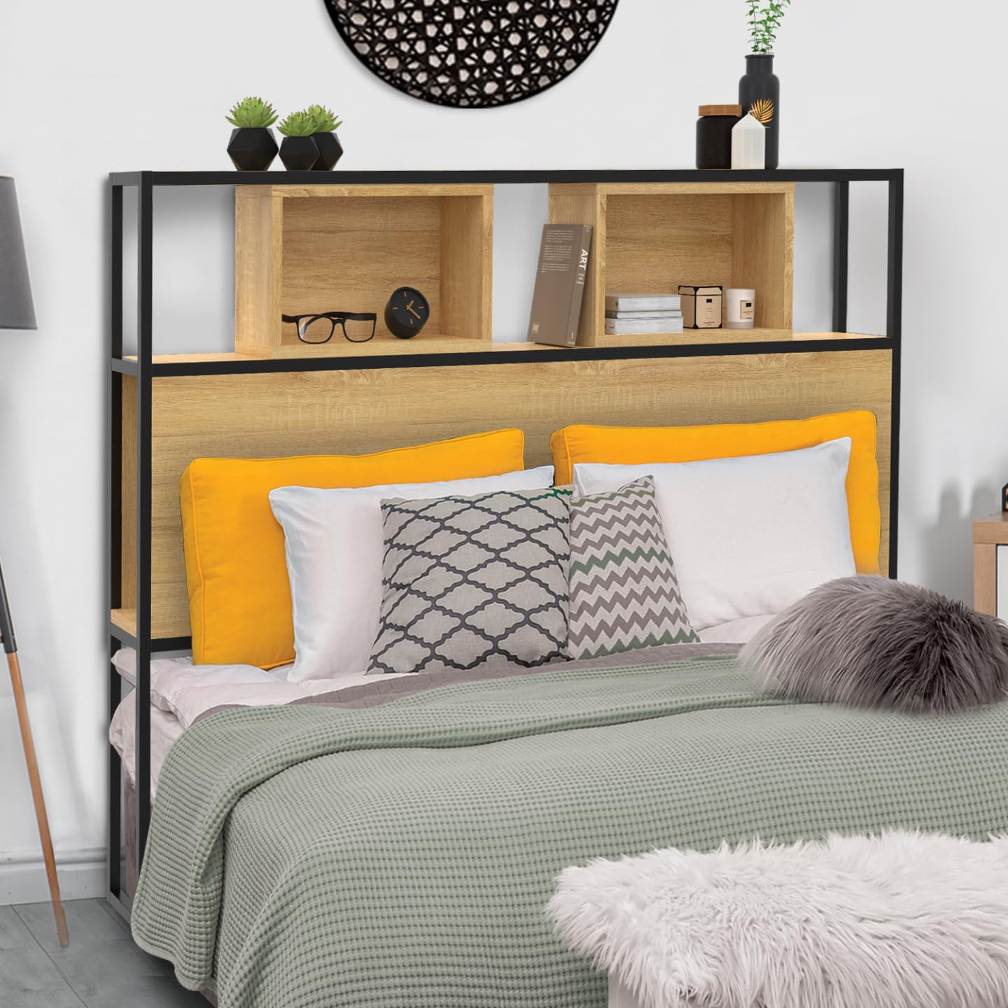 IDMarket - Tête de lit sur Pied Detroit 165 cm Bois et métal Noir Design Industriel