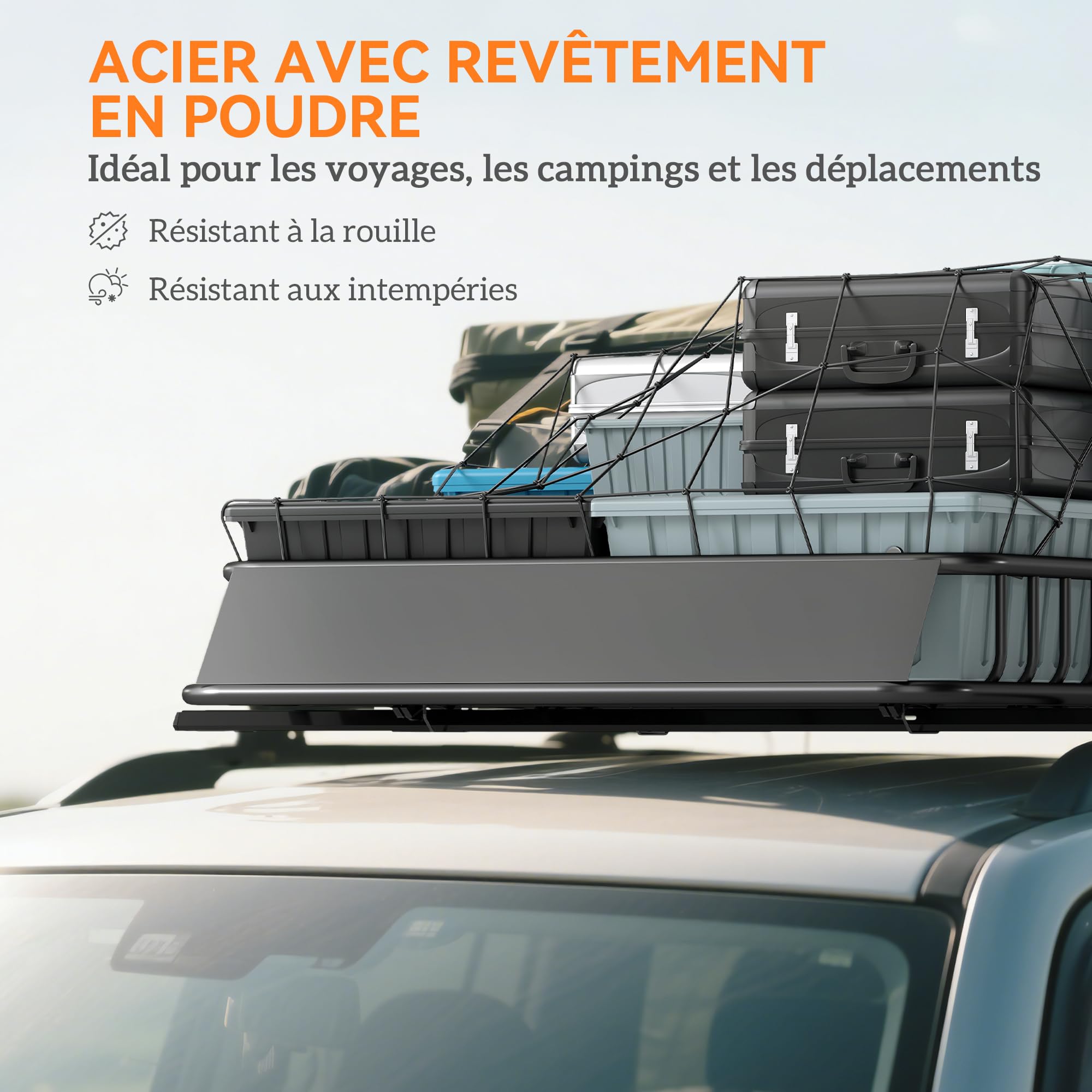 HOMCOM - Portaequipaje Universal Soporte Baca para Coche, Acero 110,5 x 99,5 x 18,5 cm, Carga Aerodinámica 90,7 kg con Deflector de Aire, Cesta de Techo para Vehículos Todo Terreno, Color Negro