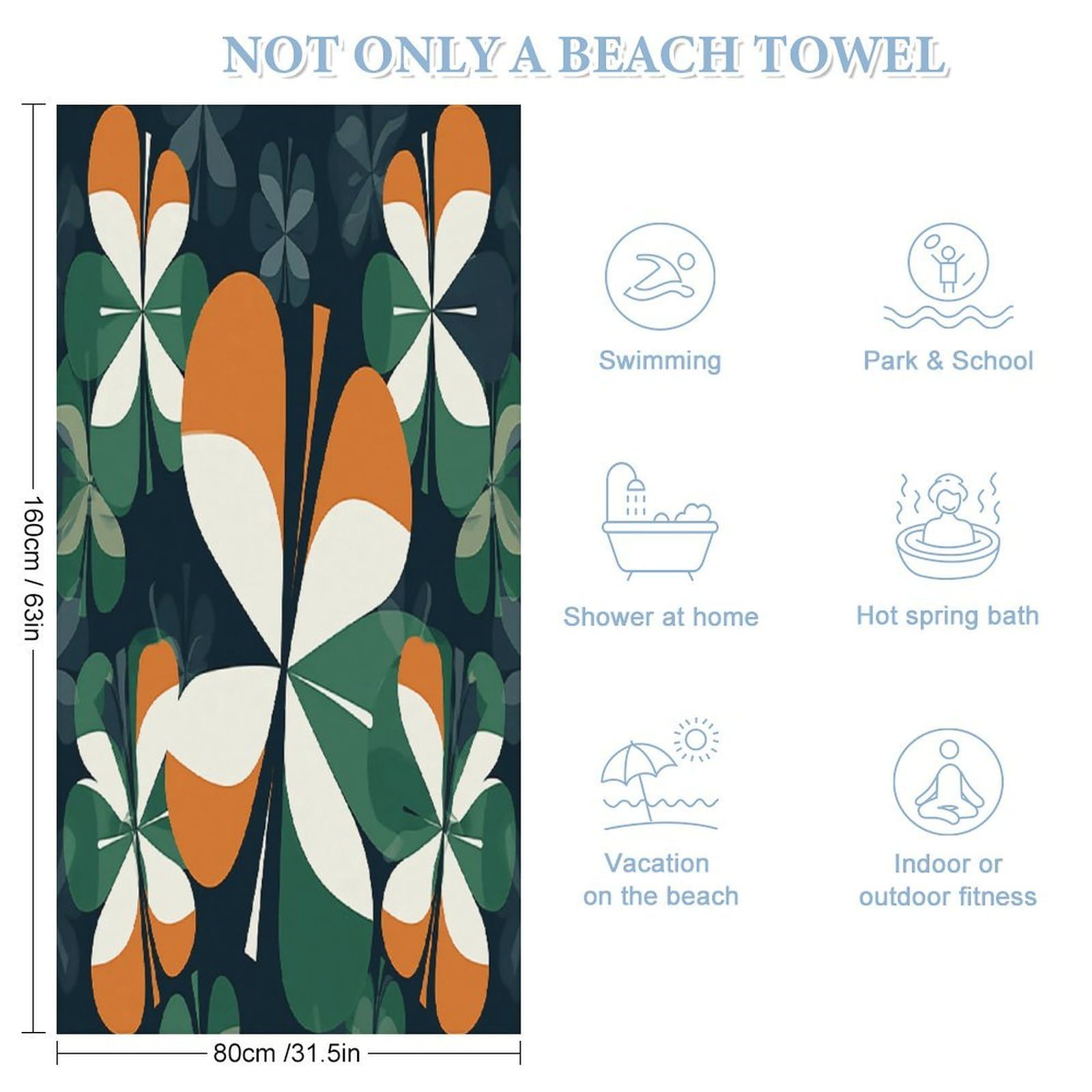 Toallas de baño unisex de forma especial, toalla de playa ligera de secado rápido, toalla de baño para viajes, deportes, piscina, baño, camping, yoga, adultos, 160 x 80 cm