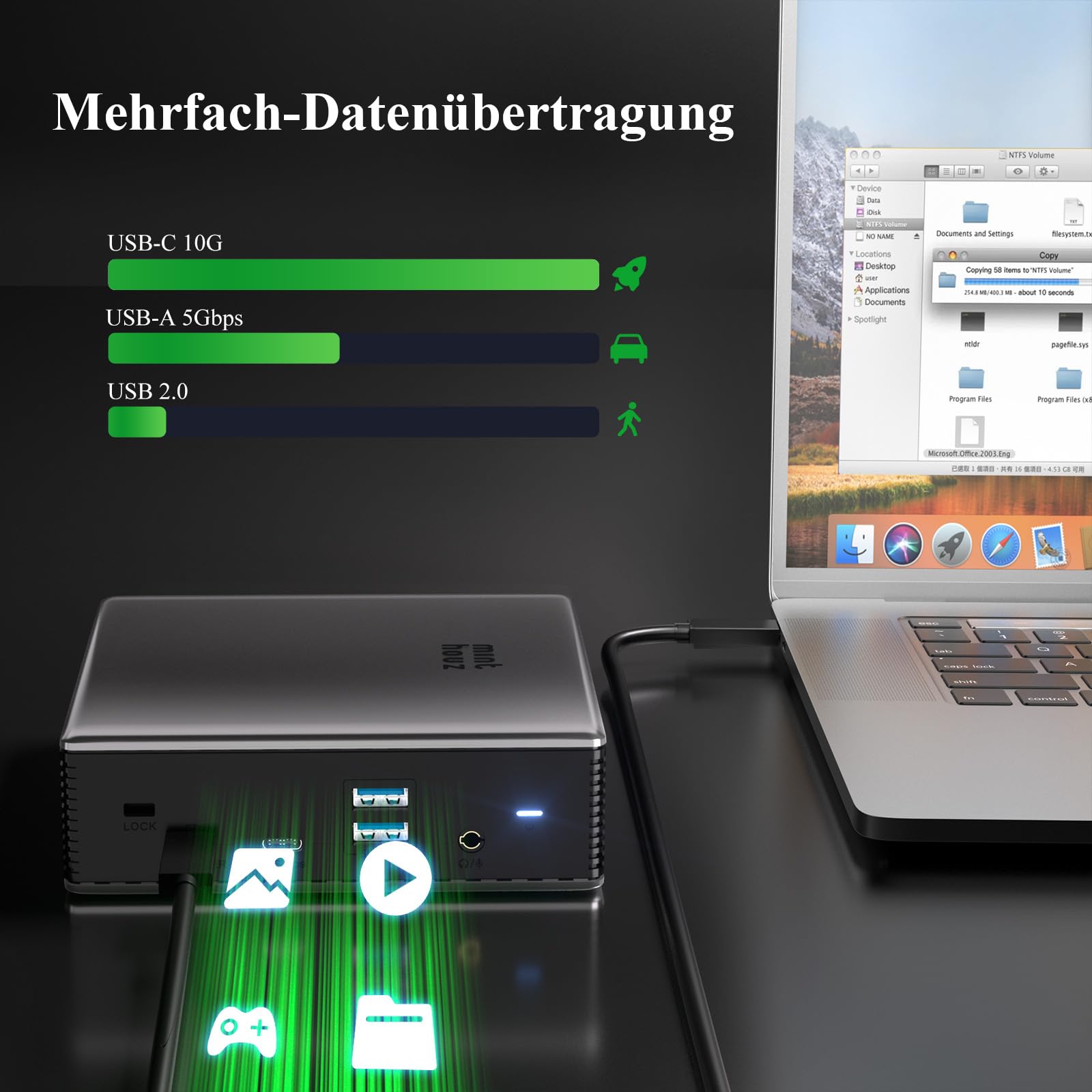 Minthouz 9-in-1 Docking Station Mit 125W PD - Dual DP 8K/4K Für Laptop Mit USB-C 10Gbps