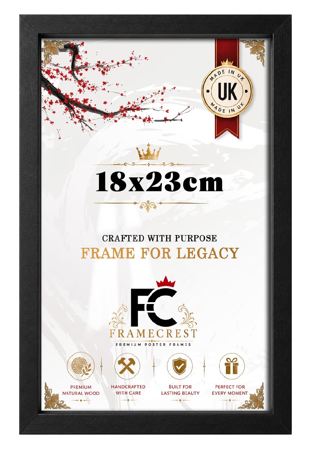 FRAMECREST Premium Large Rectangle MDF Poster Frame Size 18X23cm | MDF Wood Finish Clear Perspex | Landscape or Portrait Orientation| Photos for Family, Gift Wedding, Birthday-[Matt Black]