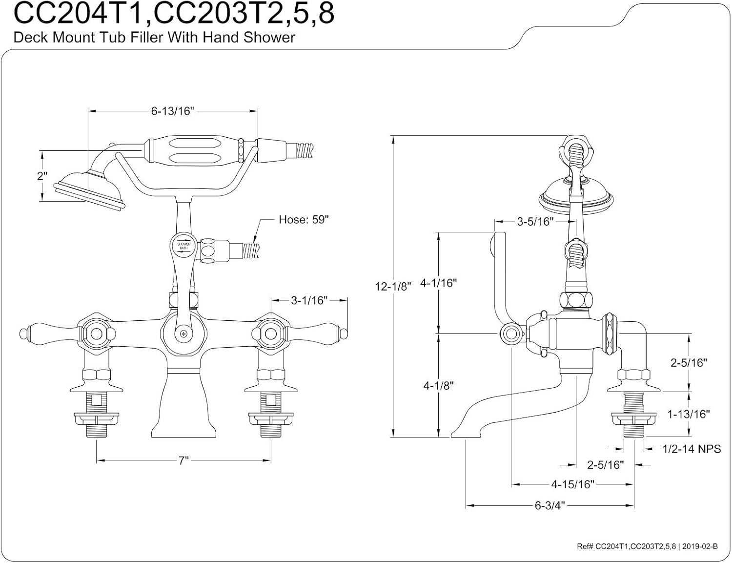 Kingston Brass CC203T5 Vintage 7-Inch Deck Mount Tub Faucet, Oil Rubbed Bronze