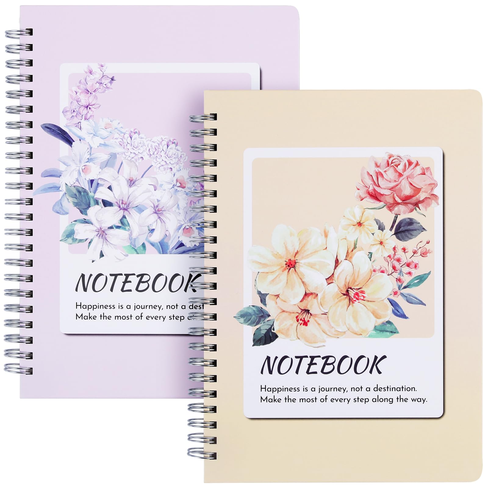Photo 1 of Spiral Notebook, 2 Pack A5 College Ruled Notebook, Hard Cover and Thick Paper, with Perforated Pages, Watercolor Floral (140 Pages, 5.8'' x 8.3'')