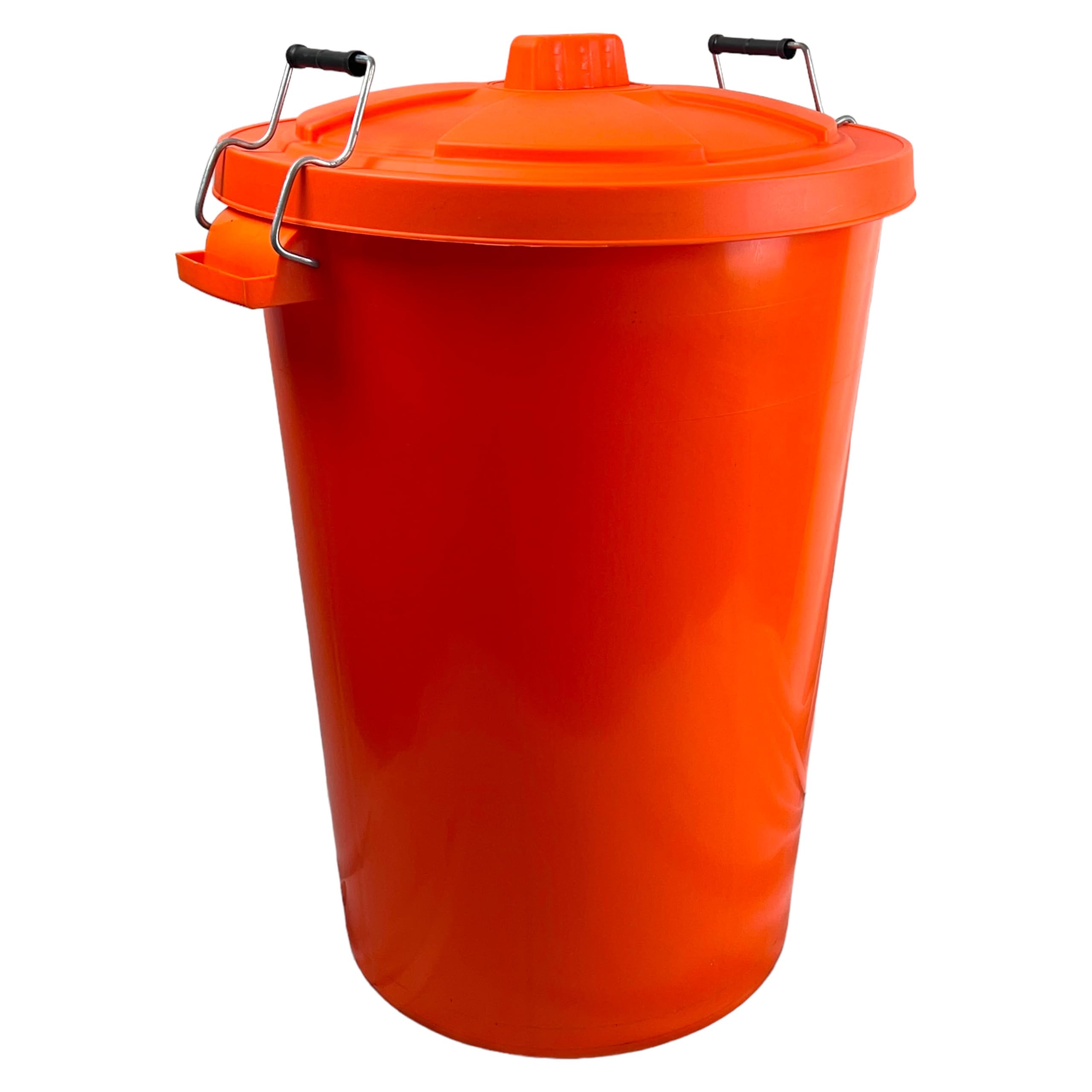 Srendi® Small/Medium/Large Plastic coloured Bin/Waterfroof/Rodent Proof/Ideal for Outdoor/Animal Feed/Food/Storage/Flour Locking Lid (85L, ORANGE)