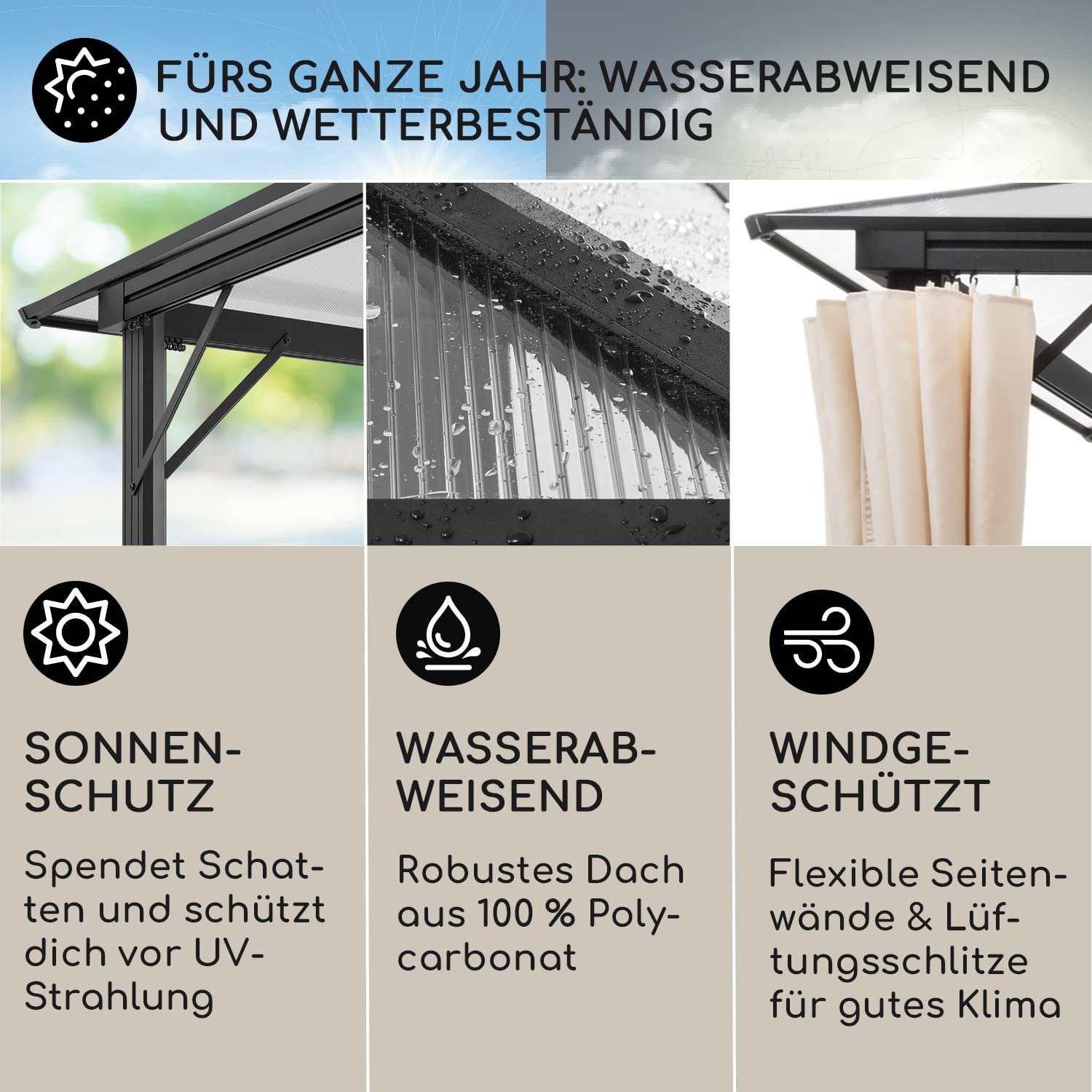Blumfeldt Pavillon 3x4m, Rostfreier Aluminium-Pavillon mit Festem Dach & Dimmbaren LED-Lichter, Wasserdicht, Stabil & Winterfest, Langlebige Pergola Freistehend, Gartenpavillon für Terrasse