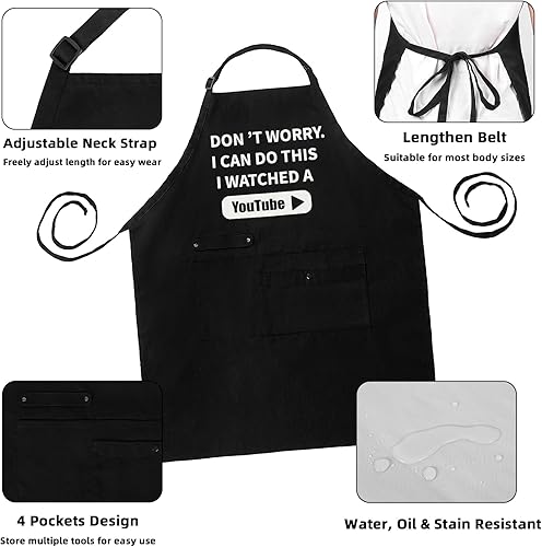 Miniatura 4 de BESTVIVE Mens BBQ Apron with Pockets, Funny Cooking Chefs Aprons for Men, Grill Waterproof Kitchen Apron for Father Dad Gifts