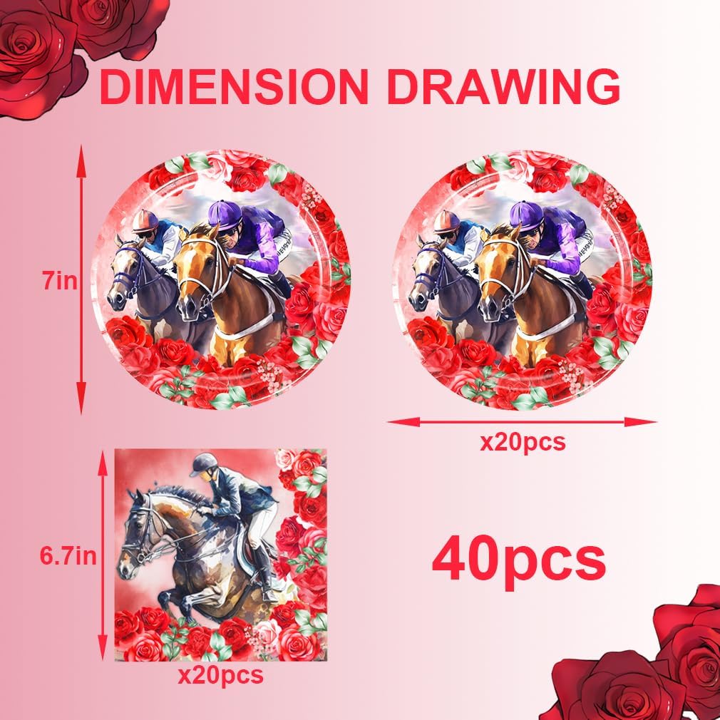 48 PCS The Kentucky Derby Plates Napkins Set - The Kentucky Derby Plates and Napkins for 24 Guests - Disposable Party Decorations for The Kentucky Derby - Image 2