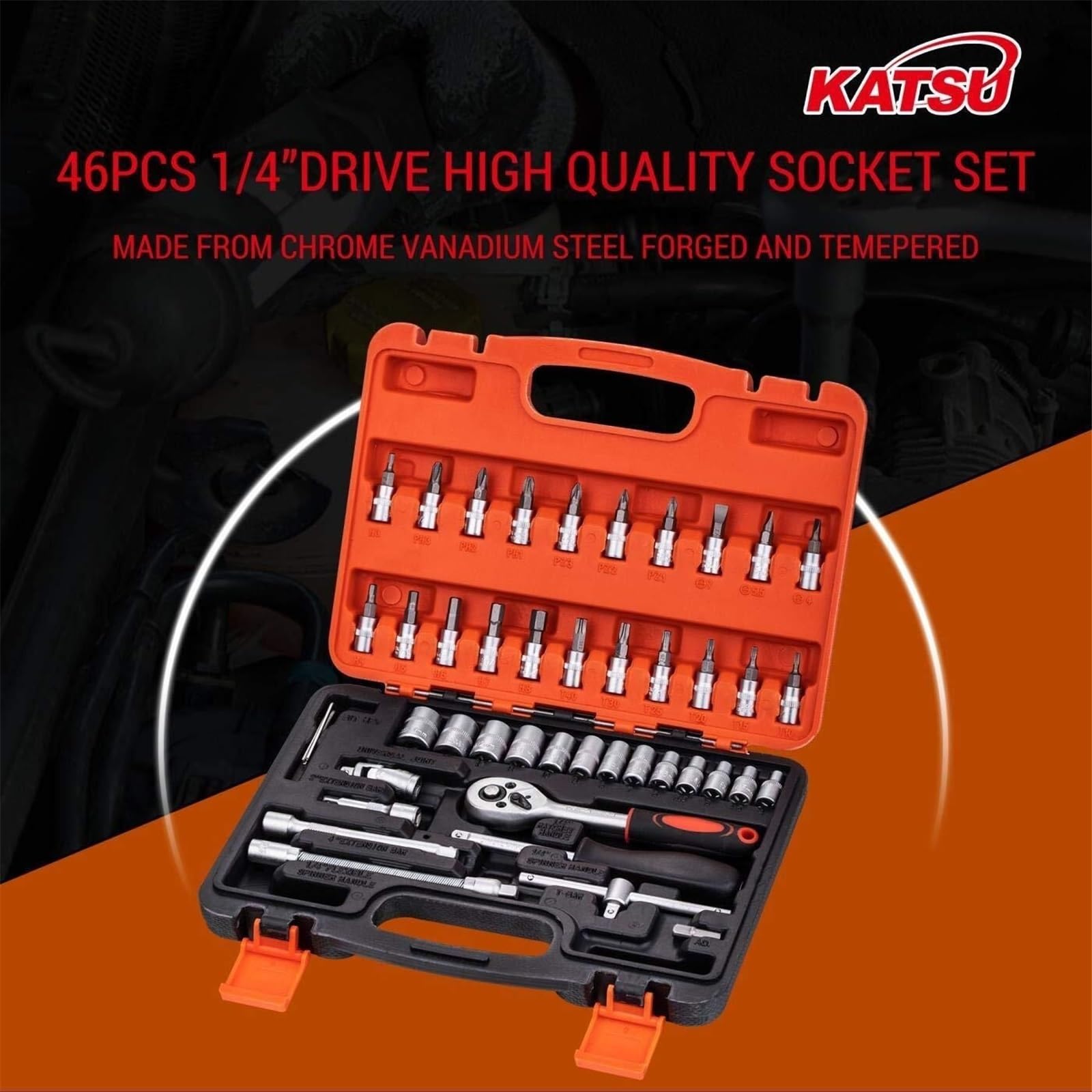 Zestaw Narzędzi Walizka na Narzędzia 46PC 1/4" Napęd Grzechotkowy Klucz Nasadowy Gwiazda Hex Torx Bity Z Pudełkiem Do Przechowywania Naprawy Samochodów Wszechstronny