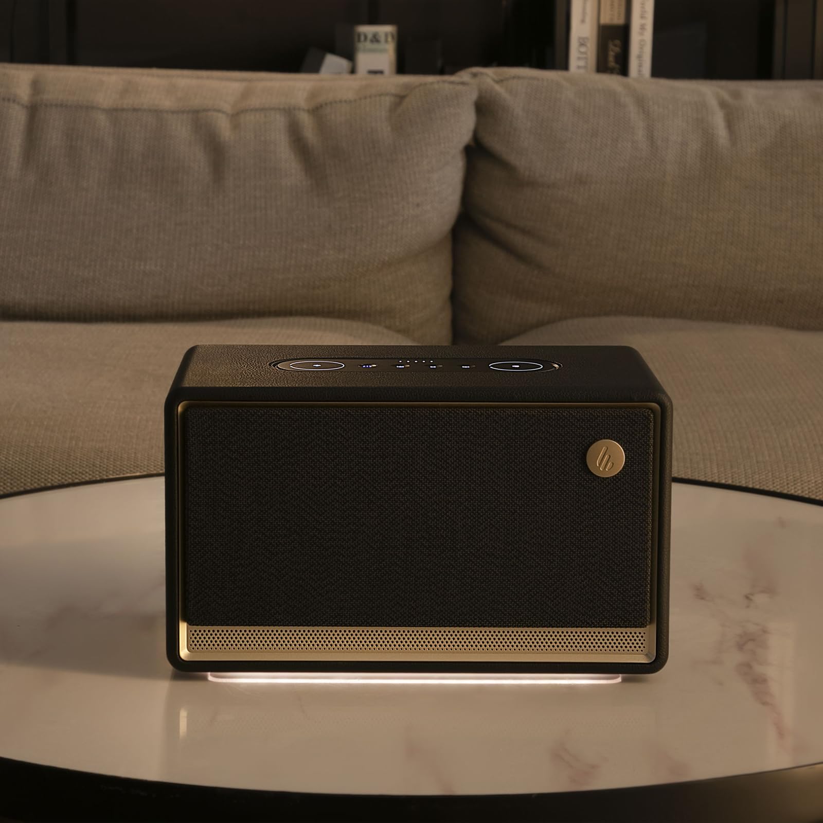 Edifier ES300 Enceinte Wi-FI & Bluetooth – Son Hi-Res 60W, AirPlay 2, LDAC, autonomie 12h, Multiroom, USB & AUX, éclairage ambiant, boîtier en Bois, contrôle Via Application – Enceinte Haut de Gamme