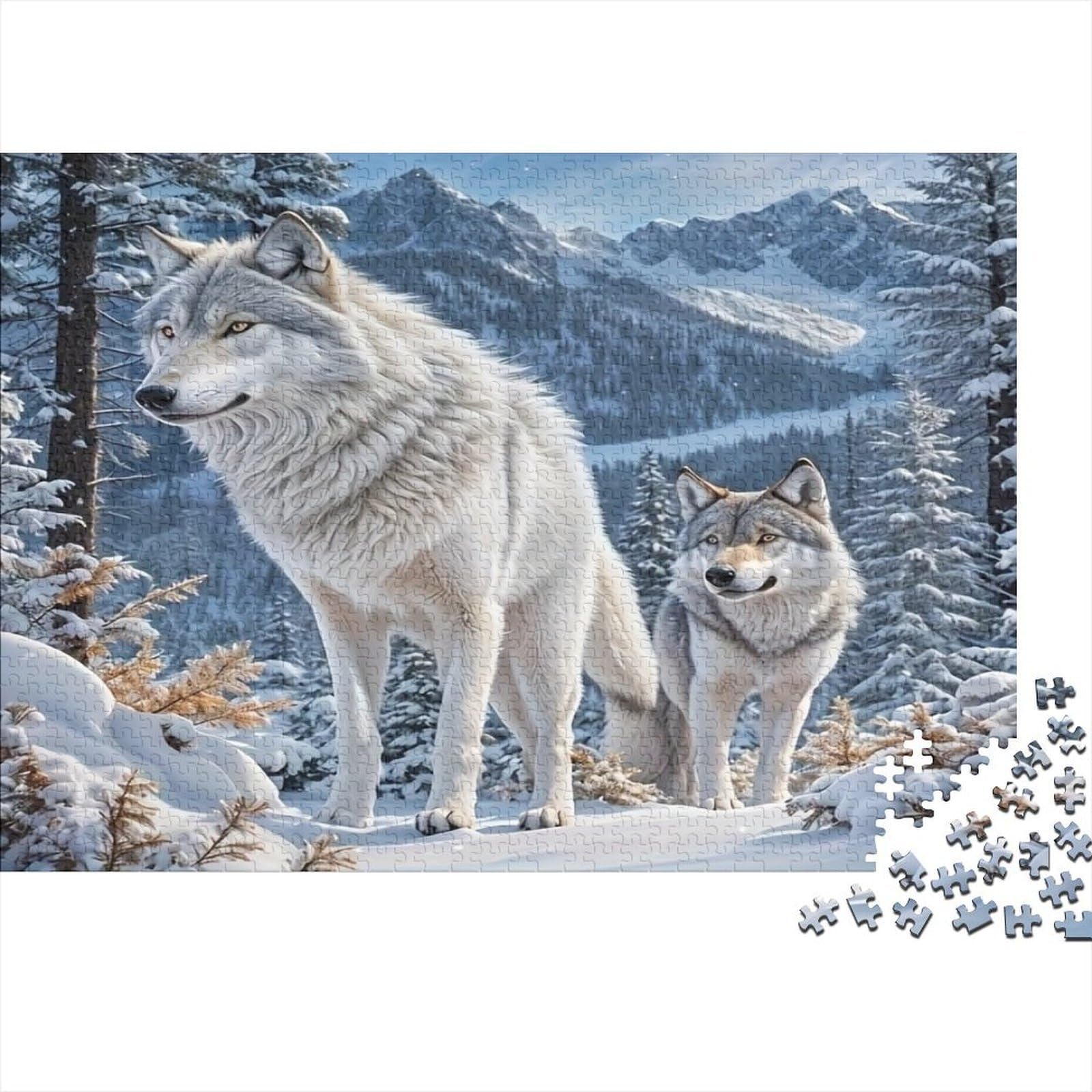 Snowy Wolf Pair Jigsaw Puzzles Puzzle for Adults Kids. 1000 Piece Impossible Challenge Toy Educational Games Home Decoration for Educational Games Gifts 38x26cm/1000pcs