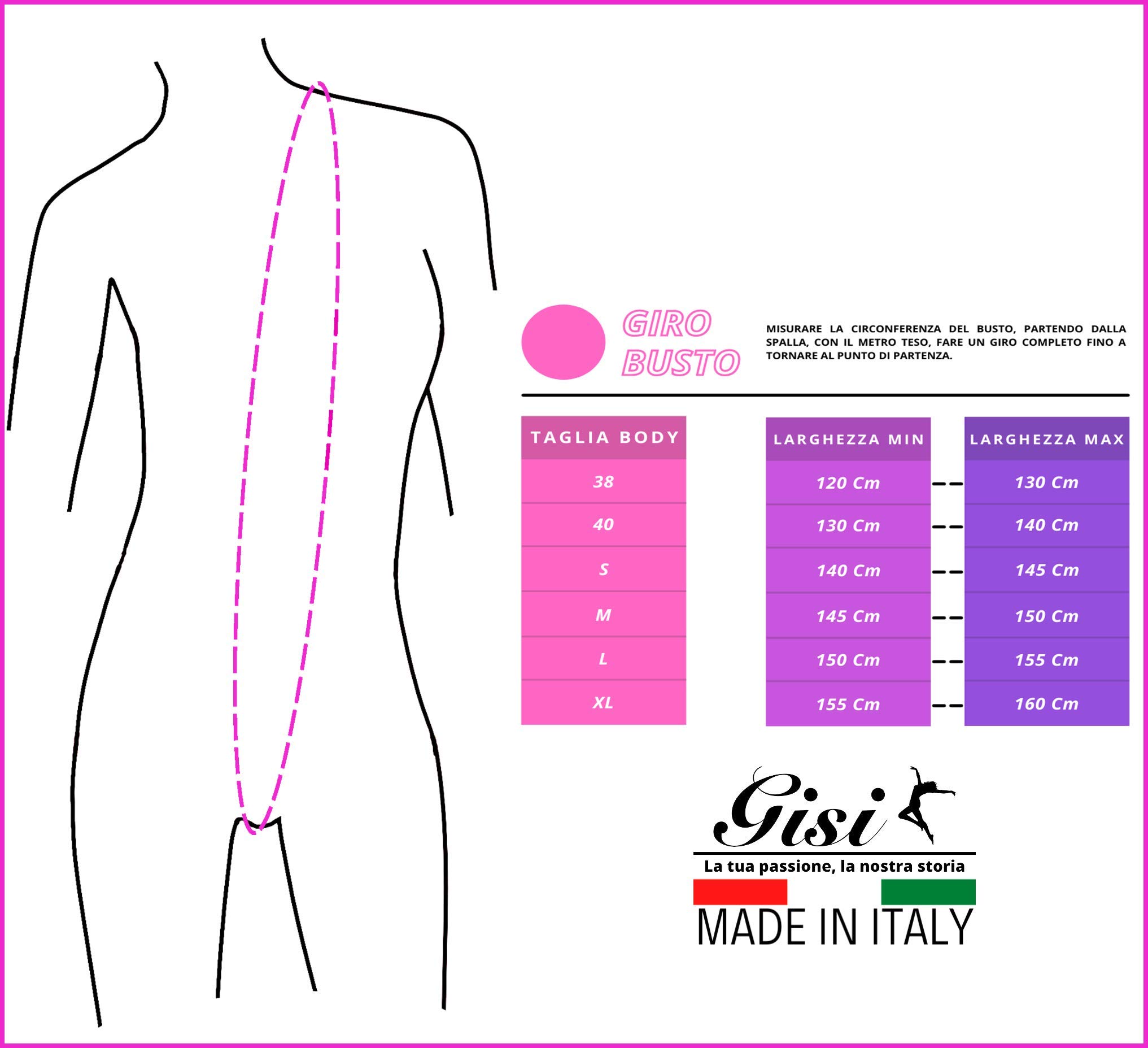GISI Danza tutù Body in Lycra per Danza Classica - 100% Made in Italy (S - Giro Busto 140/145 Cm)