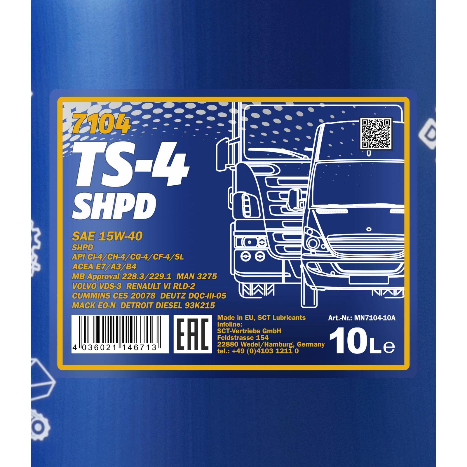 MANNOL Aceite de motor 15W-40 TS-4 ACEA E7 ACEA A3/B3 ACEA A3/B4 API CI-4 API CH-4 API CG-4 API CF-4 API CF API SL SHPD 10L Compatible con MERCEDES-BENZ Clase C T-modell S204 Clase E T-modell S212