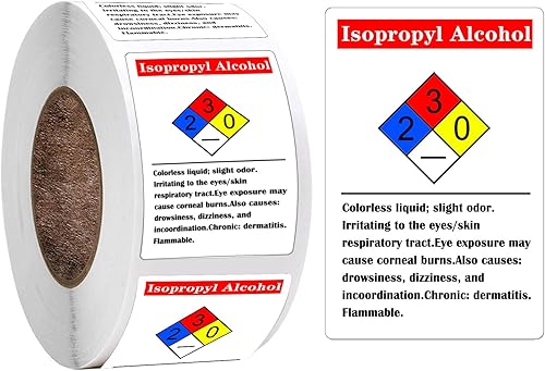 Isopropyl Alcohol Chemical NFPA Labels Hazard Labels 2 x 3 Inch Warning Sticker Chemical Vinyl Label 250 Pcs Adhesive HMIG Label with 4 Color