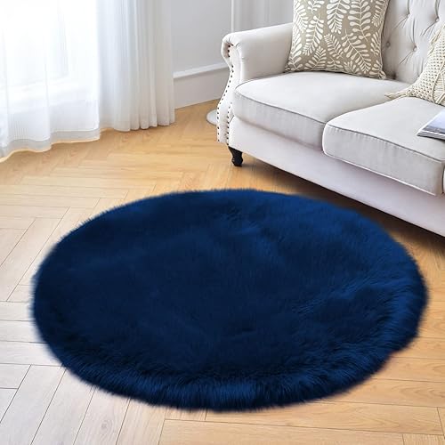 Vista 170 de duduta Tapete redondo de piel de oveja sintética color púrpura de 4 x 4 pies, peludo y mullido, lavable a máquina
