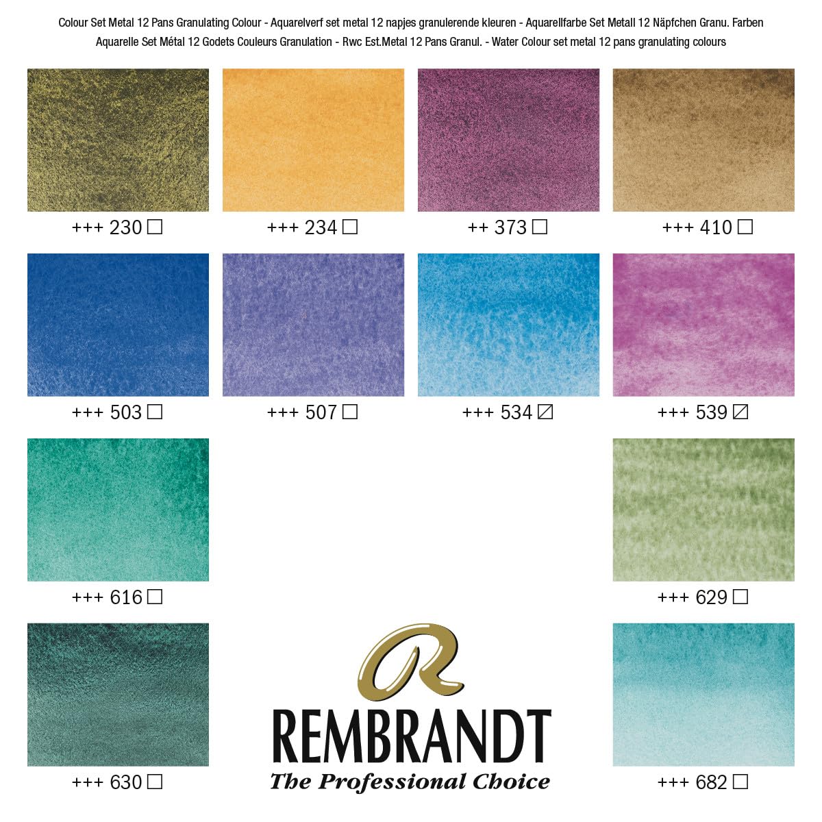 Rembrandt Profi-Aquarellfarben-Set in luxuriöser Metalldose | 12 Granulatfarben + Pinsel