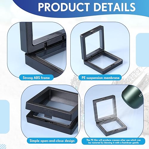 Miniatura 4 de 60 piezas de vitrina flotante 3D de película de PET para joyería, caja de almacenamiento de monedas, soportes para monedas antiguas de desafío,