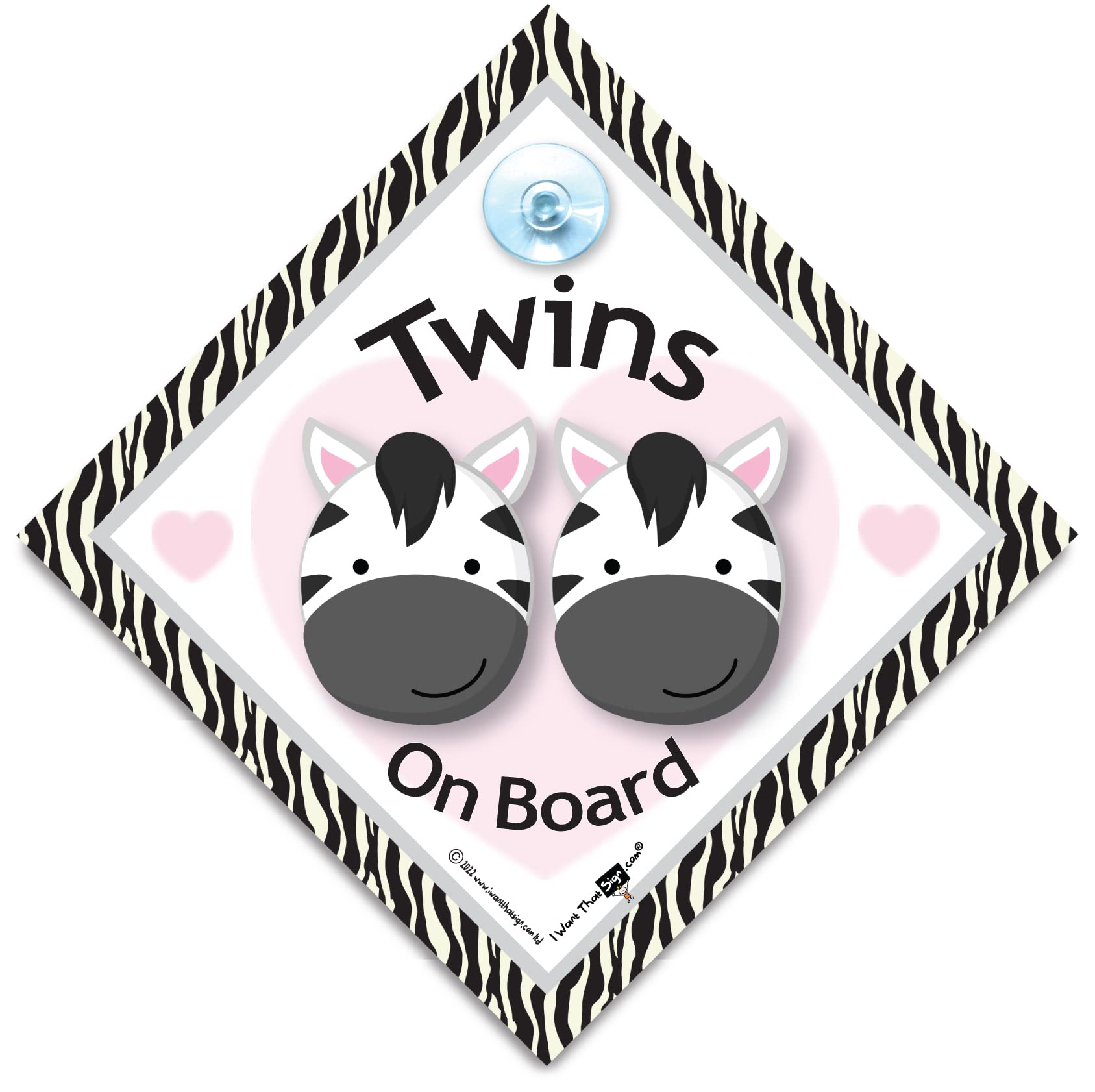 Twins On Board Sign Baby Zebra, Baby On Board Sign, Zebra Twins On Board Car Sign, Advisory Car Sign Designed to Let Other Road Users Baby is in The Car, 14 cm x 14cm x 2cm