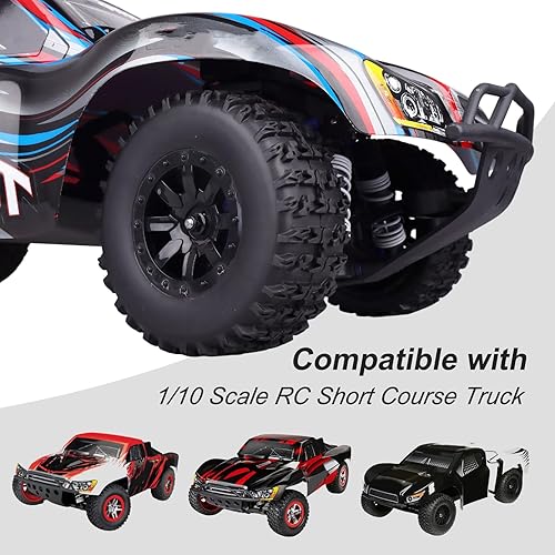Miniatura 12 de HobbyPark Neumáticos y ruedas RC prepegados de 0.472 in hexagonal para escala 1/10 RC Short Course Truck Traxxas Slash 4x4 2WD BL-2S, Redcat