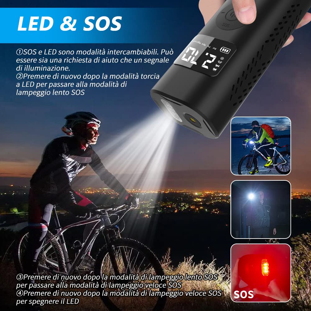 7800mAh Mini Compressore Aria Portatile Auto per Pompa Elettrica per Bicicletta, Auto, Moto, Monopattino,Palloni