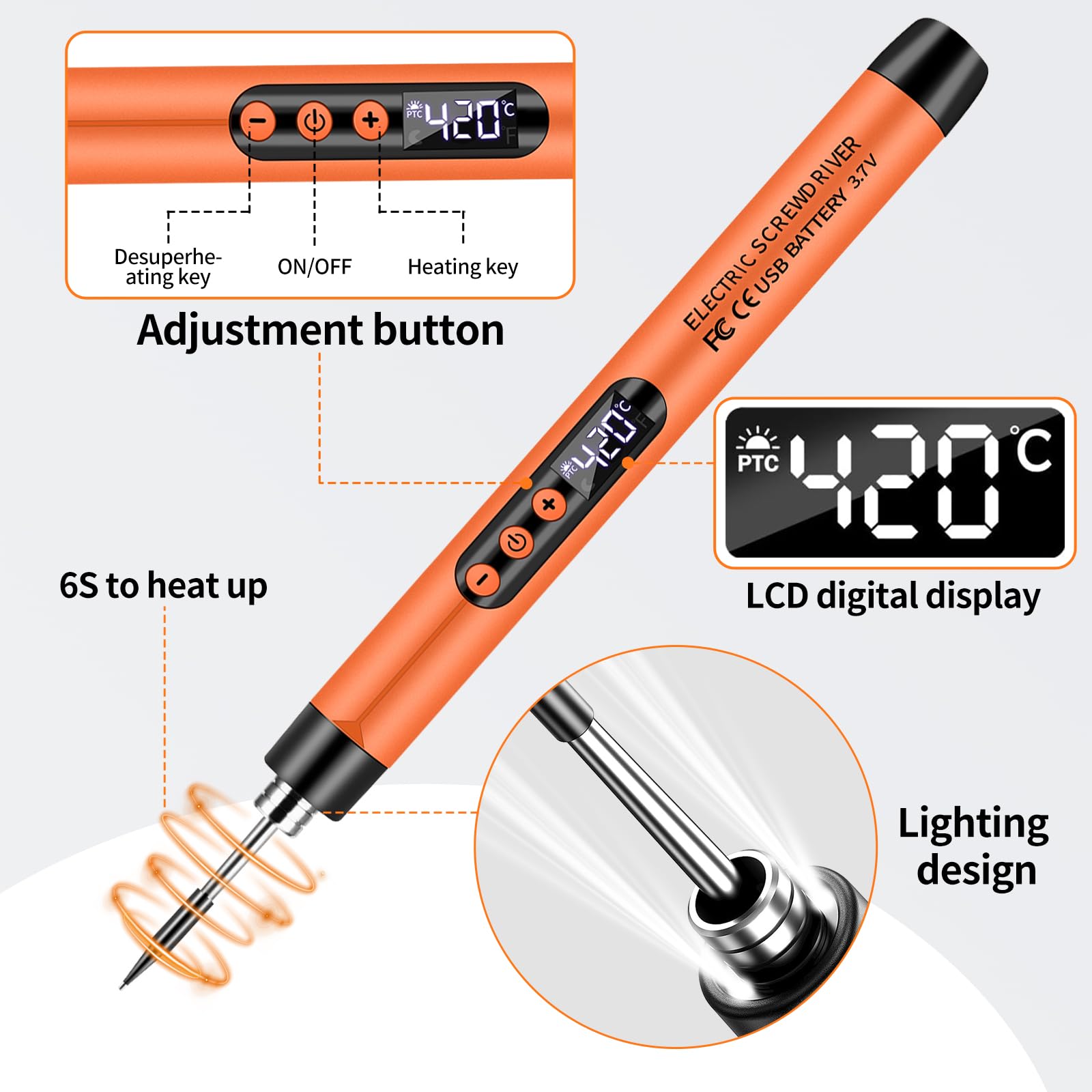 diymore Juego de soldador inalámbrico USB-C con pantalla LCD, temperatura ajustable 260℃-420℃ Pasador de soldadura portátil recargable para reparación electrónica, proyectos de bricolaje, fabricación