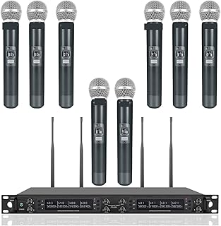 DAPIPA Wireless Microphone System Wireless Microphone System, Eight-Channel Cordless Mic Set With Metal Handheld Mics, 8x40 Channels, Auto Scan For DJ for Church, DJ, Karaoke,Wedding, Home KTV Set