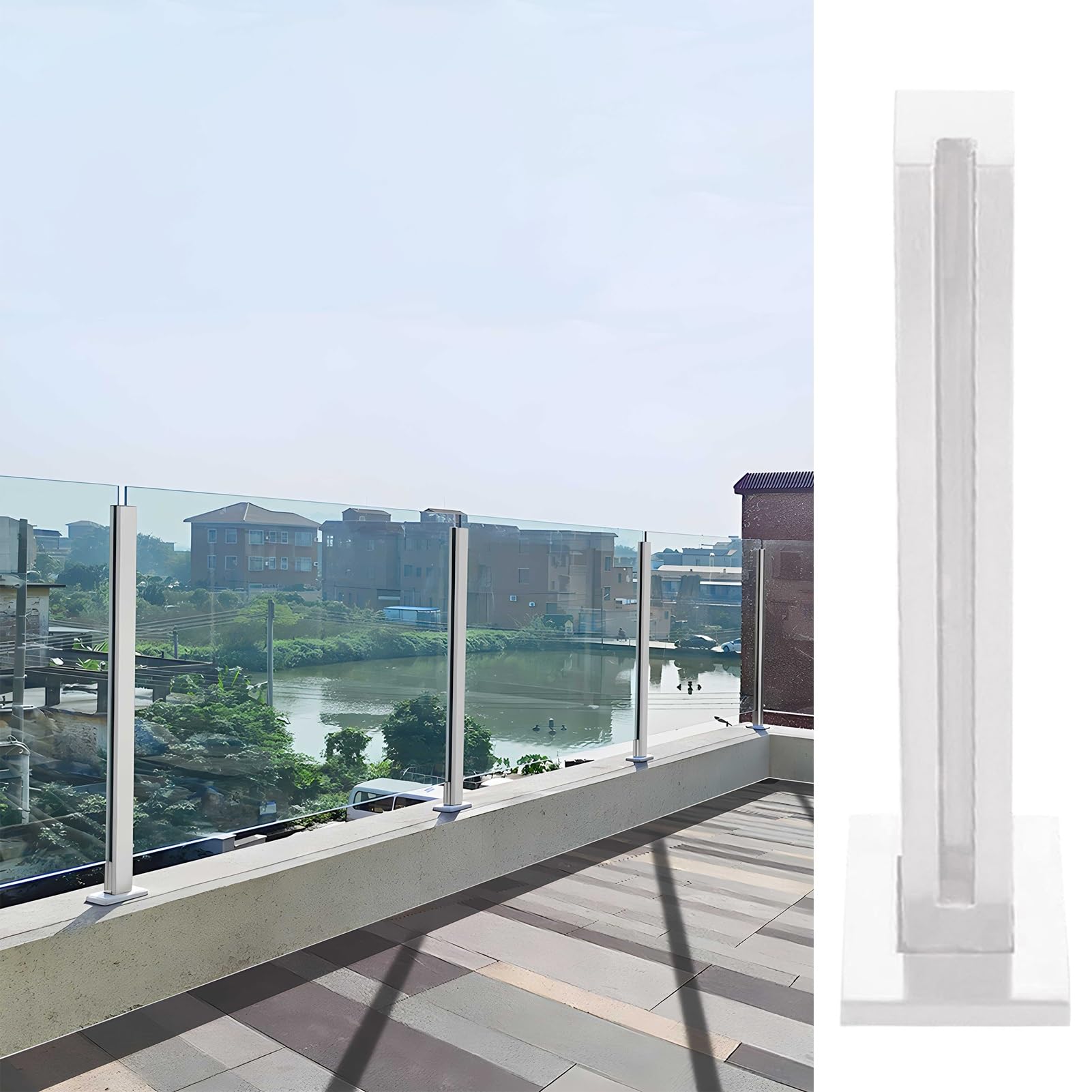 Gyeqxkt White-End Post Modern White Glass Railing Post For Terrace & Patio Sleek Hardware For Glass Balustrade Durable Handrail Supports For Stairs & Fences Stylish Home Decor