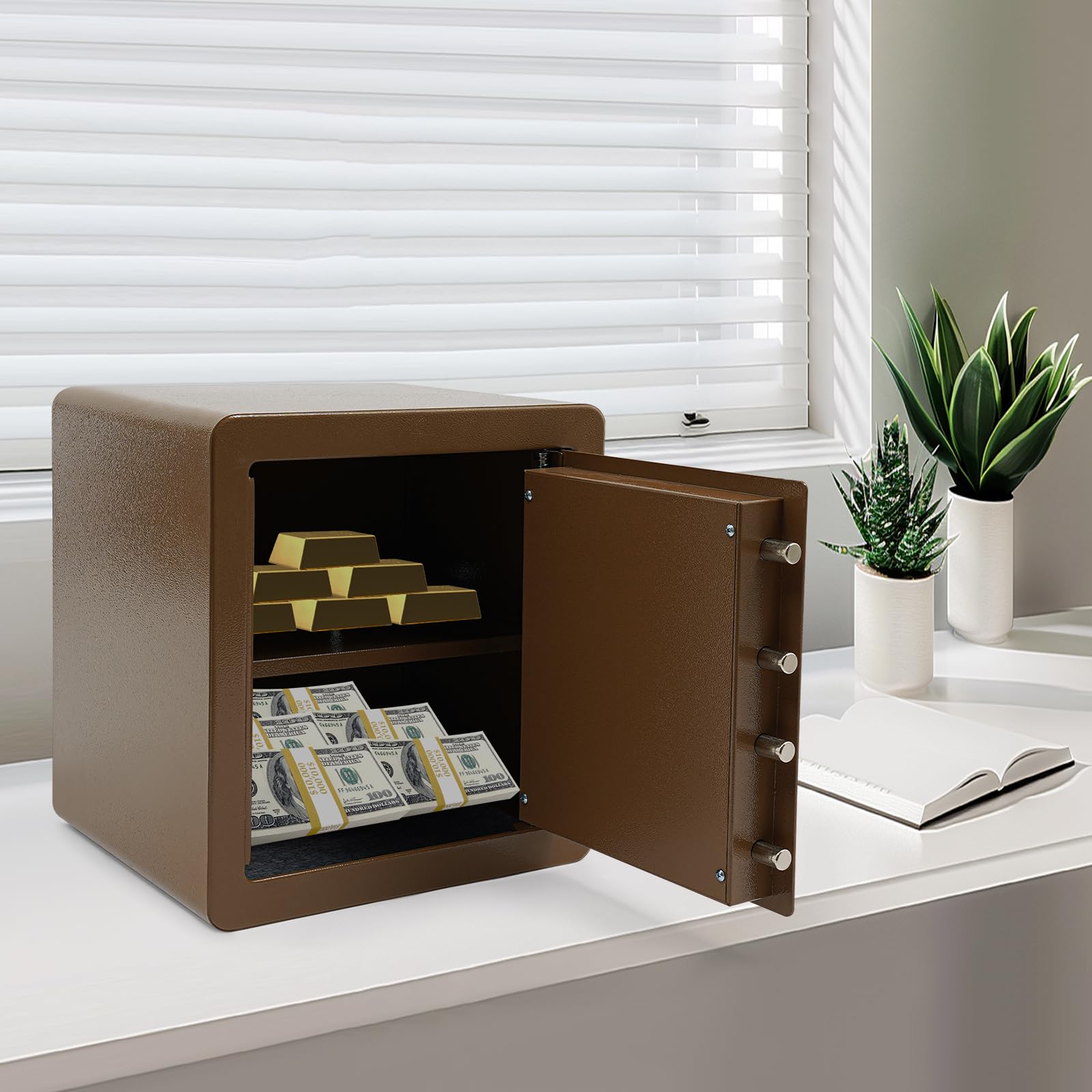 Coffre-fort à empreintes digitales 45 L en acier coffre-fort de meubles avec compartiment à piles externe sécurité sécurité capacité de stockage des empreintes digitales : 16 pour les familles, les
