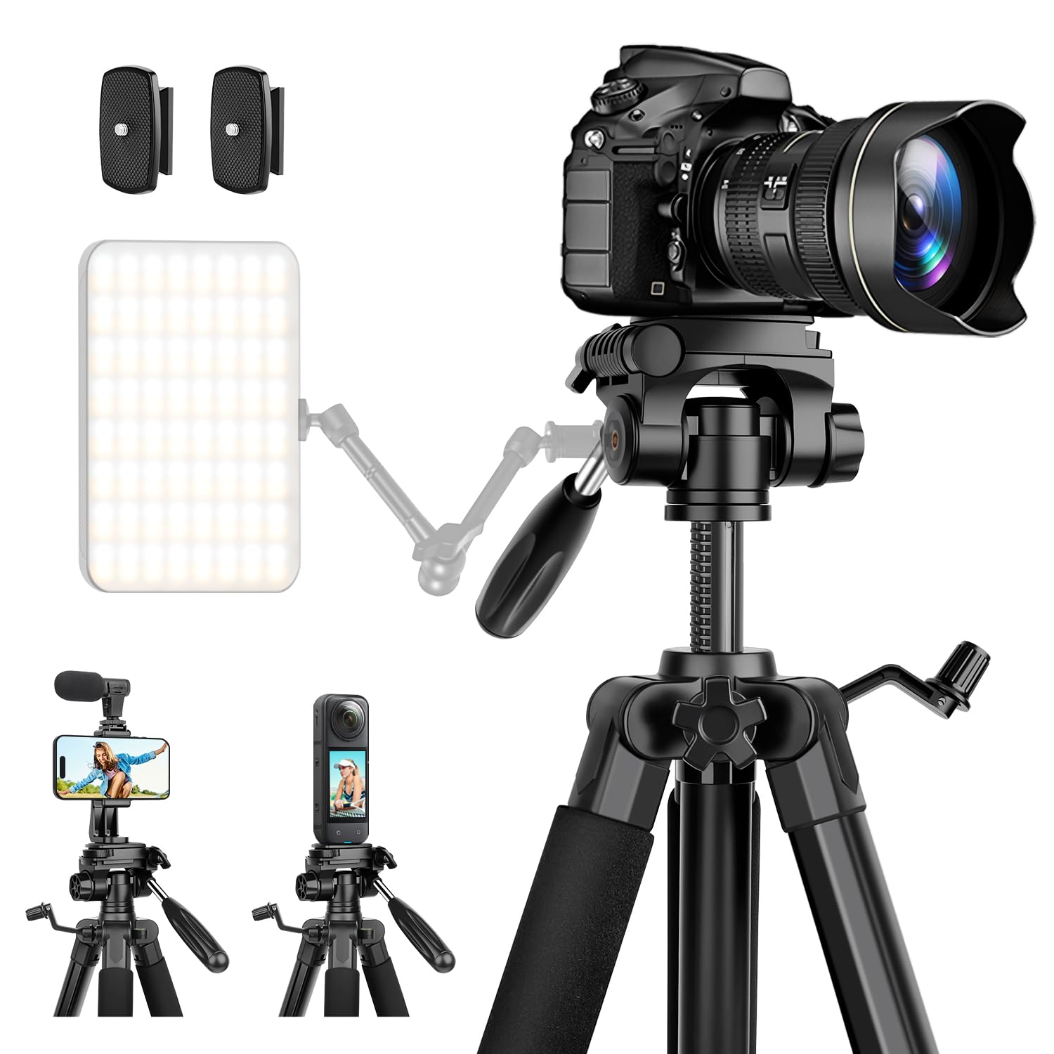 Joilcan Light 74.5"/190Cm Tall Tripod, Foldable Aluminum Weight Camera Tripod For Dslr/Canon/Nikon, Compact Camera Stand With Detachable Head & Phone Holder, Video Tripods For Outdoor Vlog