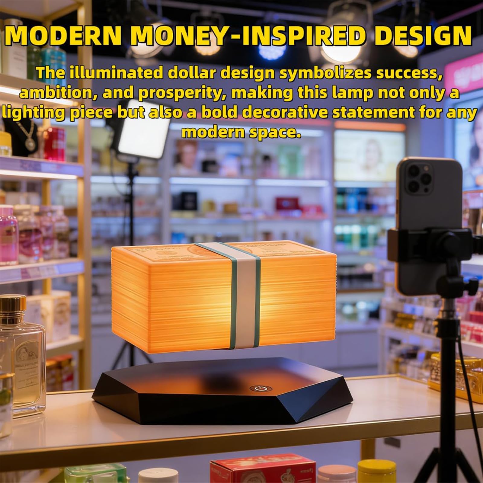 Lampa W Kształcie Banknotu, Unosząca Się W Powietrzu Dzięki Lewitacji Magnetycznej, Z 3-kolorowym Oświetleniem Led, Obrotowa Lampa Biurkowa W Kształcie Dolara, Lampa W Kształcie Banknotu Do Gier
