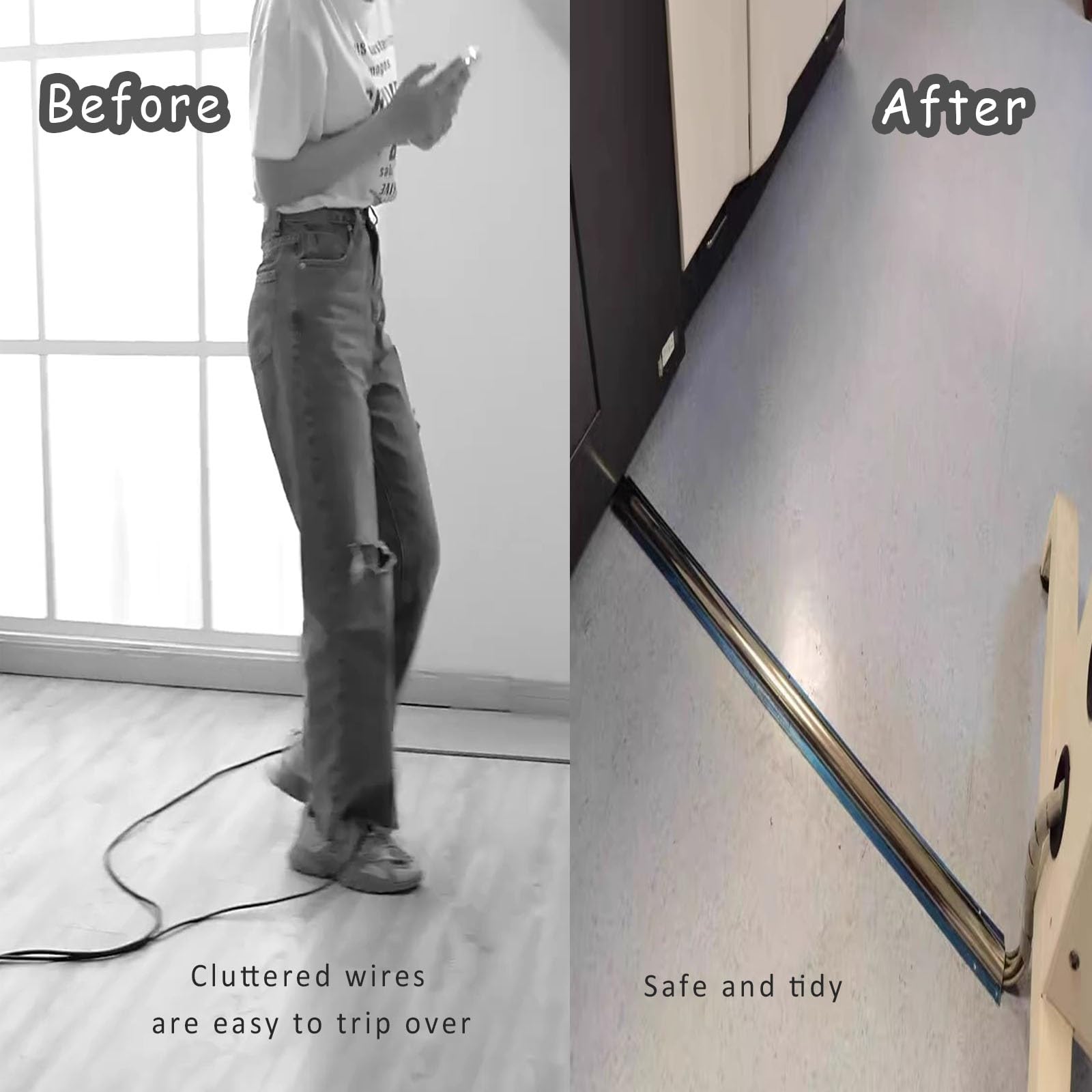 PEYNIR Canal para Cables De Acero Inoxidable 1 2 3 4 5 6 7 8 9 10 11 12 M, Pasacables Curvado para Home Office Hoteles Escuelas, Protectores De Cables Eléctricos De Suelo Recortables(C,1m/39.4in)