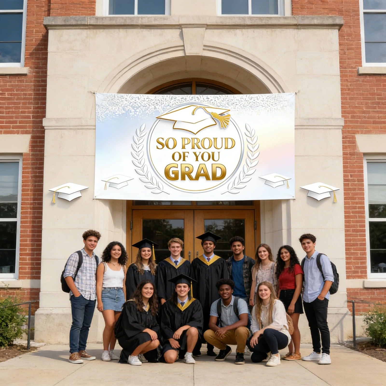 Banderines de fiesta de graduación de clase de 2026 con texto en inglés "Congrats Grad!", doble para fiestas al aire libre e interior