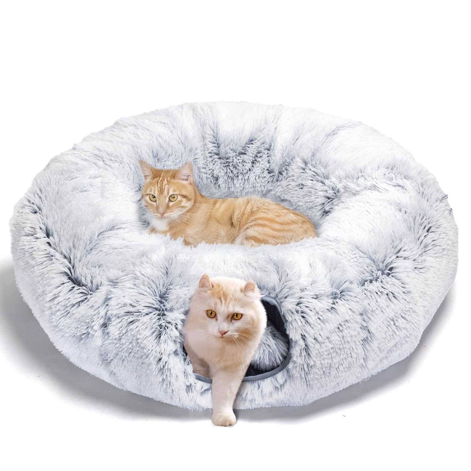 Nobleza Túnel para Gato de Peluche, 2 en 1 Cama Tunel para Gatos con Cojín Extraíble, Tunel Plegable para Mascotas con 2 Agujeros y Bolas Juguetes para Gatos Gatito Conejo Hurones