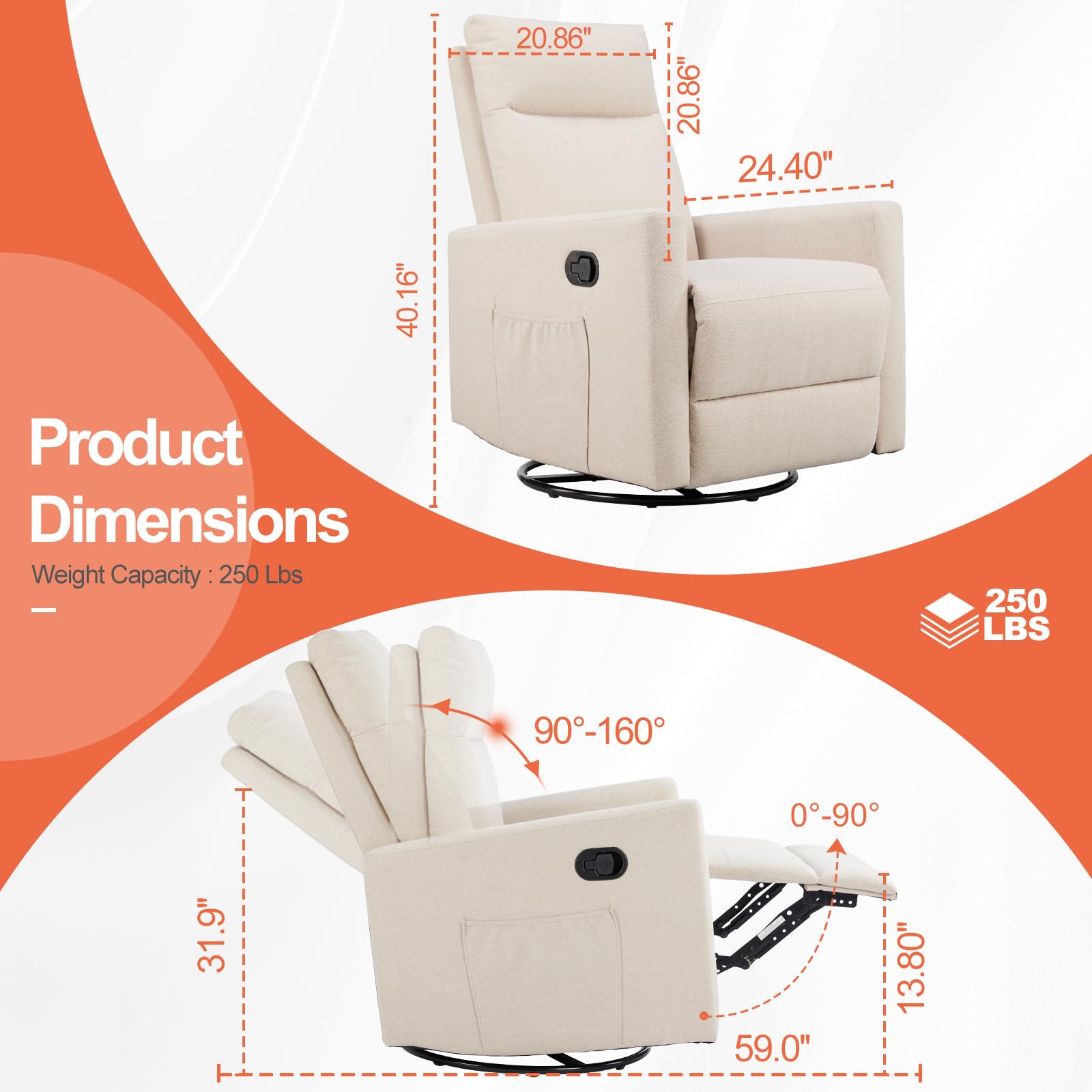 Amazon.com: Sweetcrispy Recliner Chair, Swivel Rocking