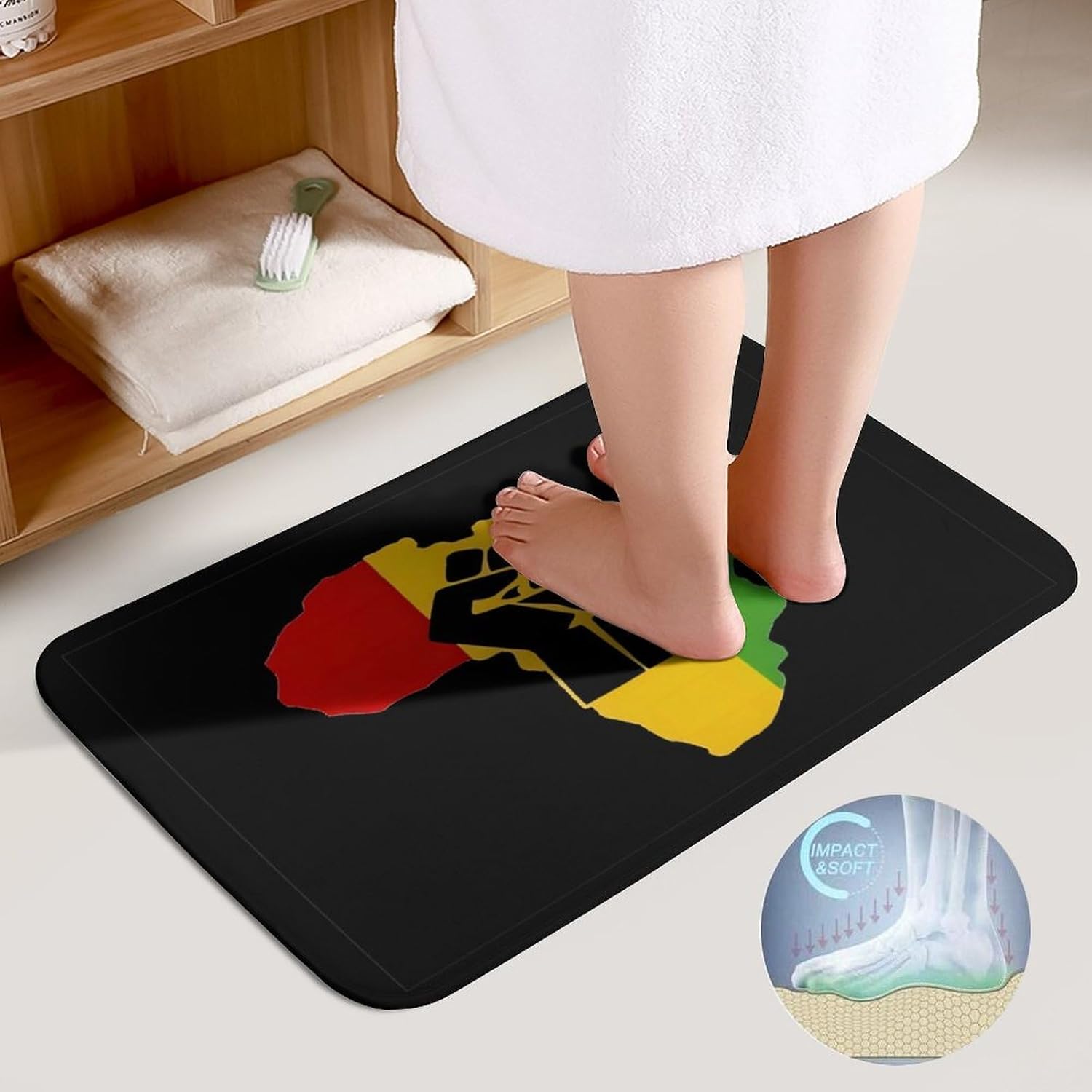 African American Africa Power African Map Art 2-Piece Bathroom Rug Set Non-Slip Toilet Mat Absorbent Bath Rug Set Shower Mat Bathroom Special.
