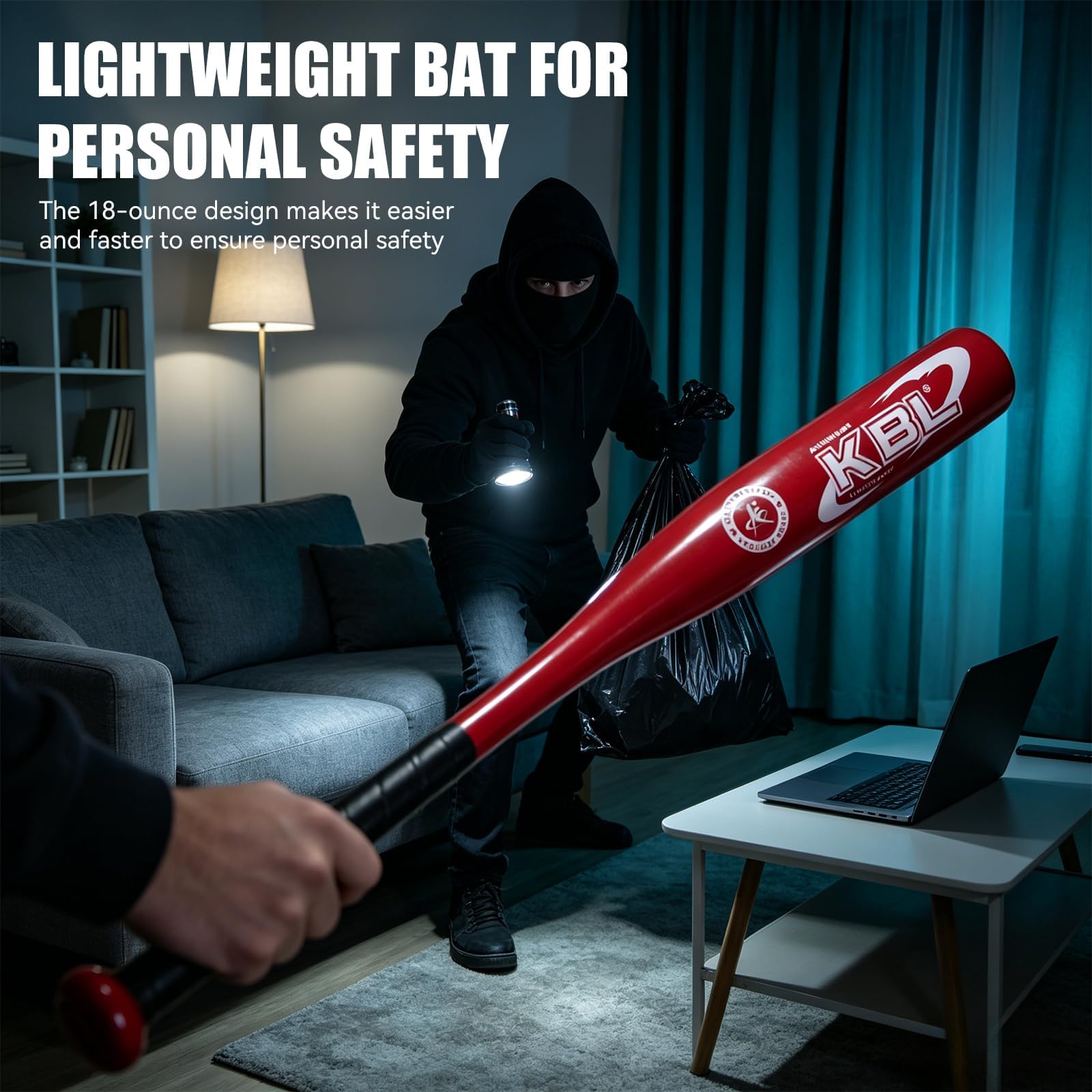 KRUI Bate de béisbol de aluminio, bate de béisbol juvenil de 10 caídas, bate ligero en T para niños, jóvenes y principiantes, bate de metal para seguridad en el hogar y seguridad personal