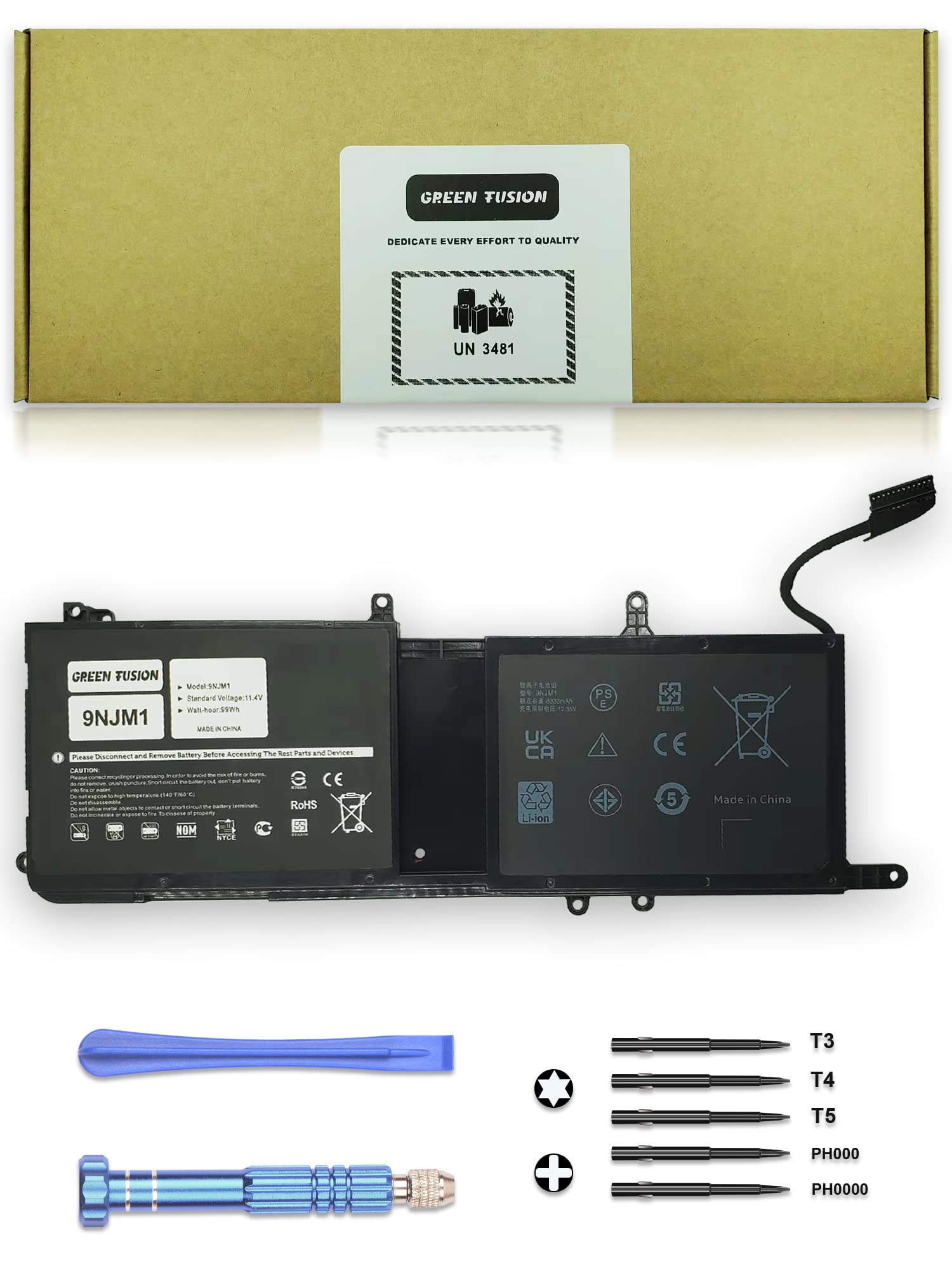 GREEN FUSION 99Wh Replacement Battery 9NJM1 Compatible with Dell Alienware 15 R3 R4 17 R4 R5 Noteboo
