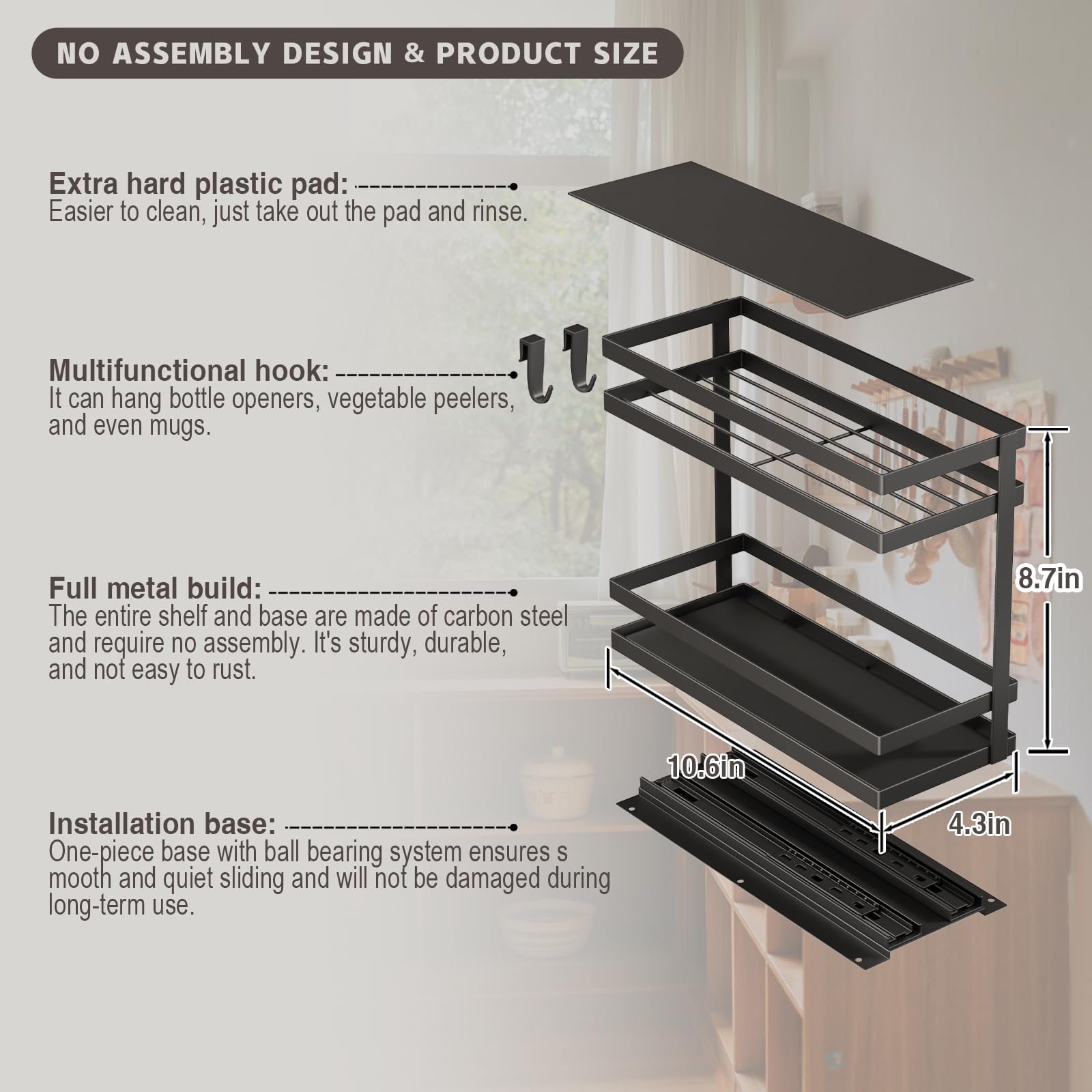 Magheo 2 Stück Gewürzregal Ausziehbar, Metall Gewürz Organizer Schrank, 2 Etagen Herausziehen Gewürzregal Stehend, Kleines Gewürzregals Ohne Bohren Innenschrank Küchen Spice Rack Pull Out (Schwarz)