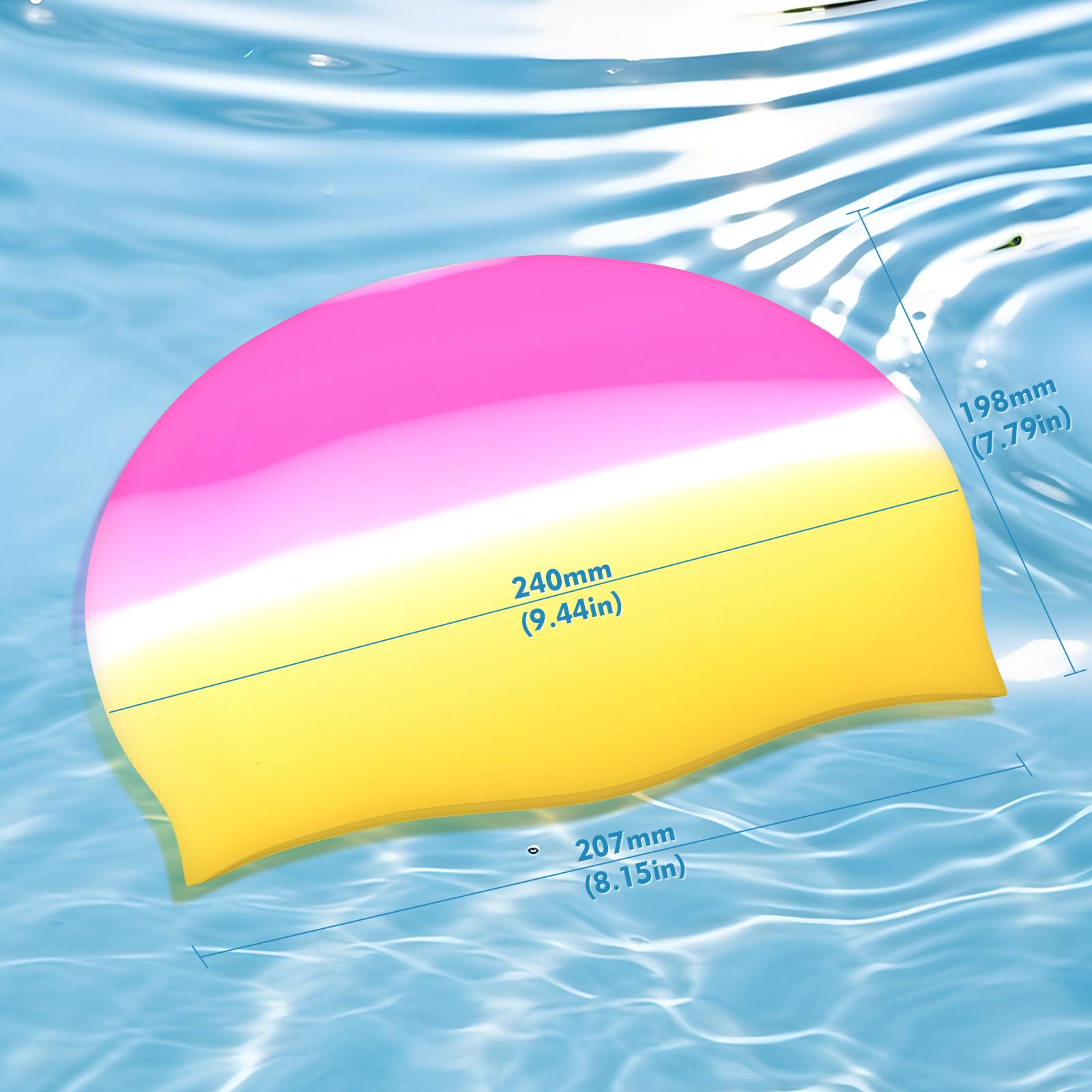 YRVCT Swimming cap children's long hair 2 Pack for Kids thickening colourful Gradient Silicone Swimming Hat Waterproof swimming cap Girls Boys Kids Teens Children - Image 4