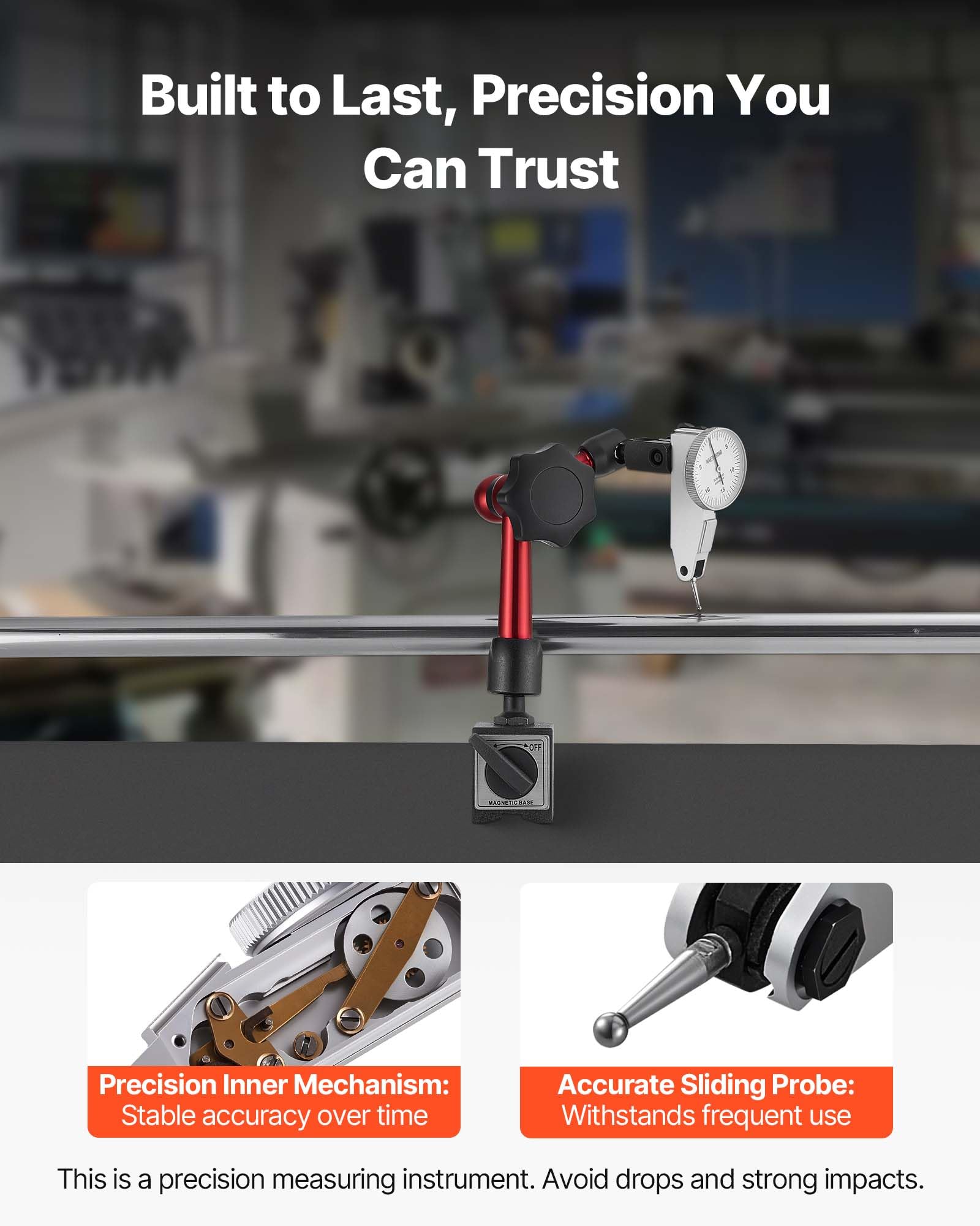 VEVOR Indicador de Cuadrante, con Base Magnética Universal y Estuche, Precisión de 0,01 mm, Rango 0 a 0,76 mm, Agarre de Microesferas, para Mecanizado, Reparaciones o Inspecciones de Laboratorio