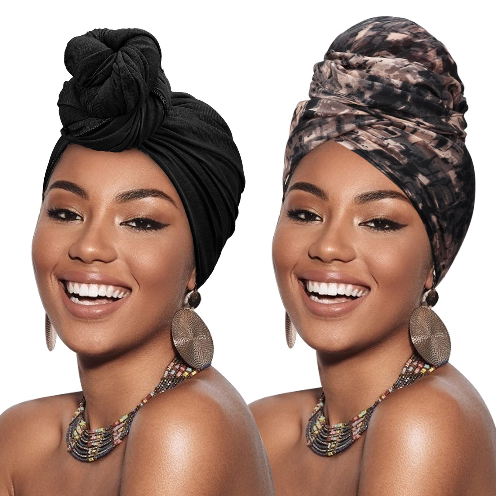 DRESHOW Head Wraps for Women, Hair Wraps for Women Urban Turbanista Stretch Jersey Knit Turban Head Wraps Head Scarf for Women