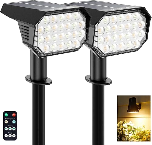 Miniatura 1 de Brightown Solar Lights Outdoor Waterproof IP67, 24 LED Solar Spot Lights Outdoor with Remote Control, Timer, 2 Colors, 3 Brightness, Solar Powered